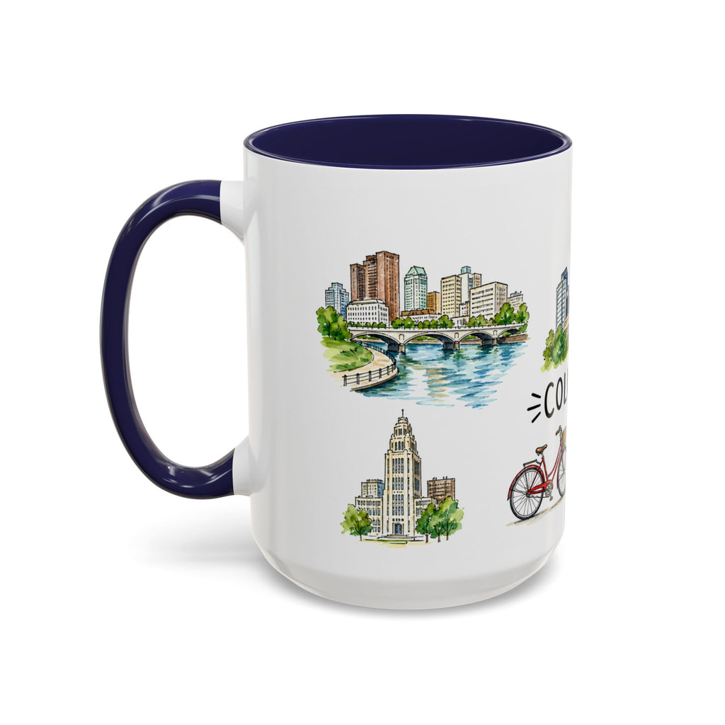 Columbus Illustrated Travel Mug | City Souvenir Accent Coffee Mug | 11oz 15oz Ceramic Cup