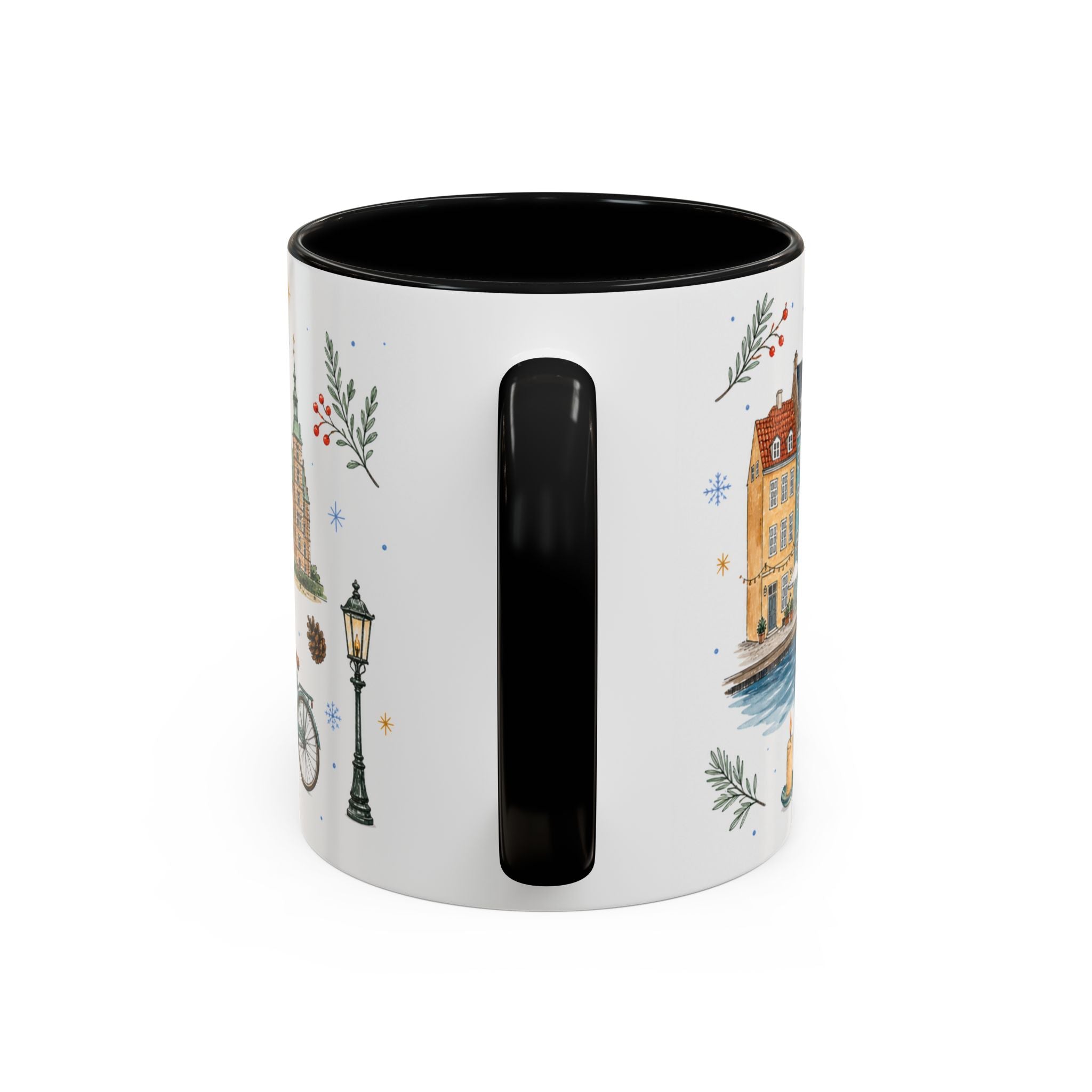 Copenhagen Christmas Mug | Watercolor Travel Souvenir | Holiday Gift | Accent Ceramic Coffee Cup 11oz 15oz