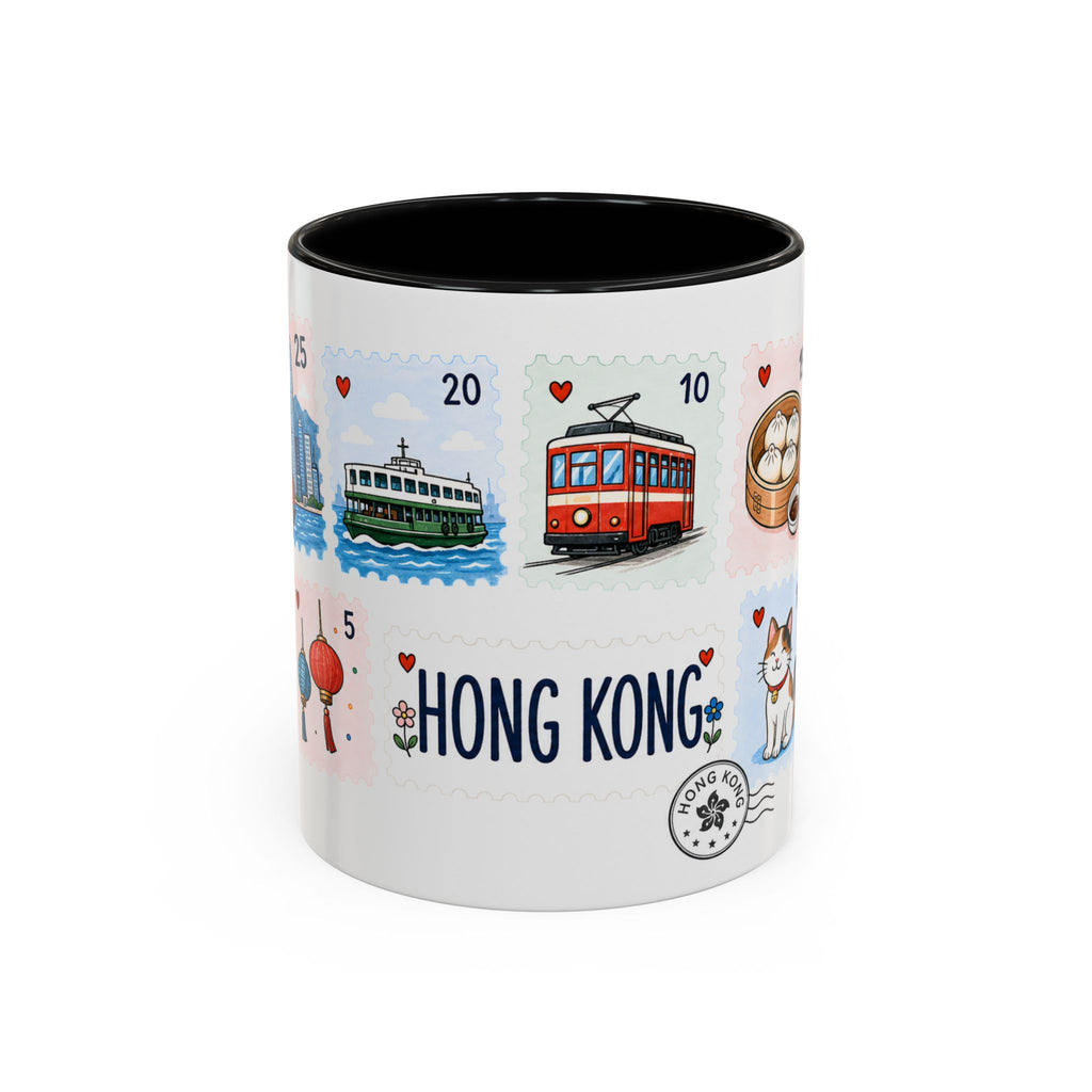 Hong Kong Coffee Mug | Postage Stamp Collage Mug | Travel Souvenir Accent Cup 11oz 15oz