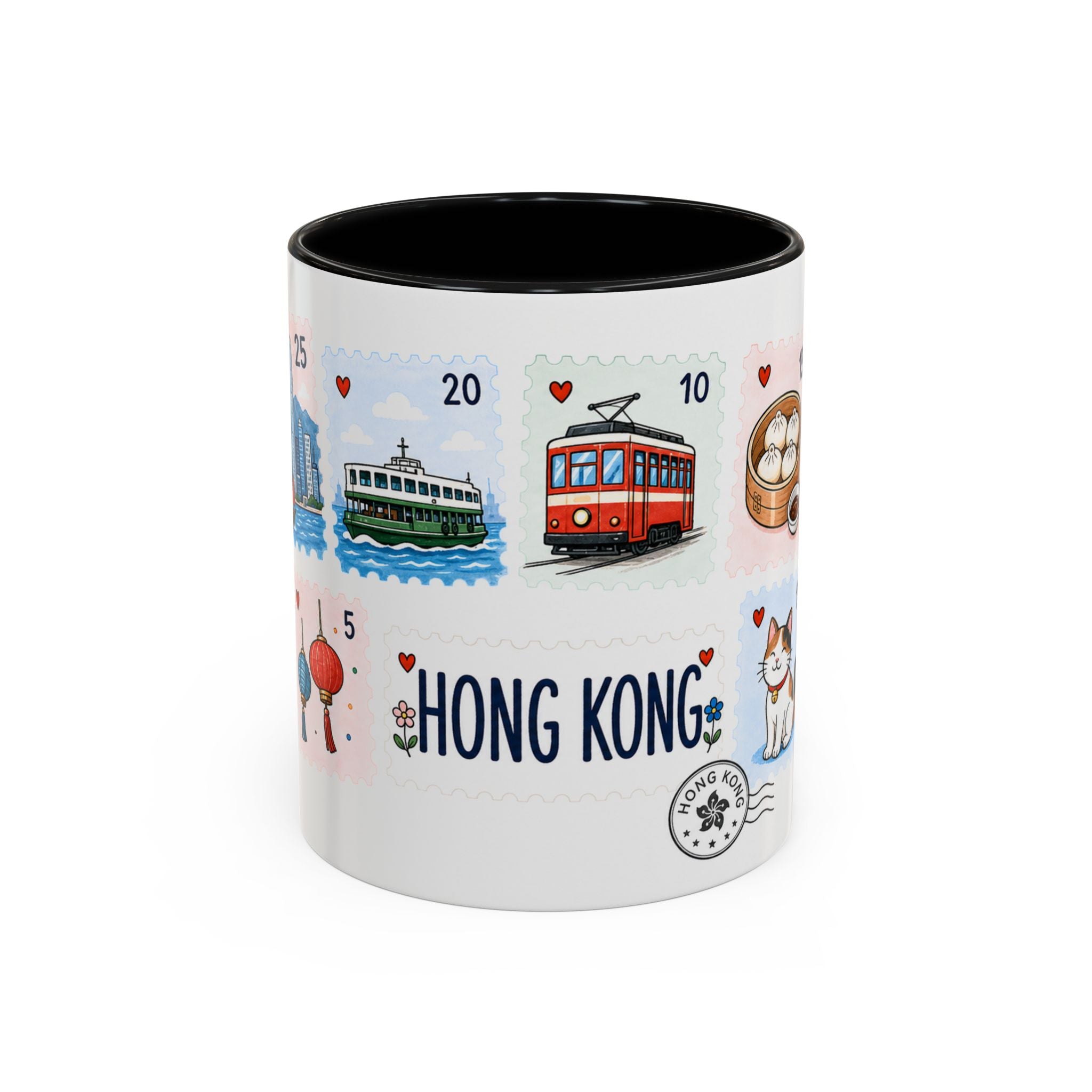 Hong Kong Coffee Mug | Postage Stamp Collage Mug | Travel Souvenir Accent Cup 11oz 15oz