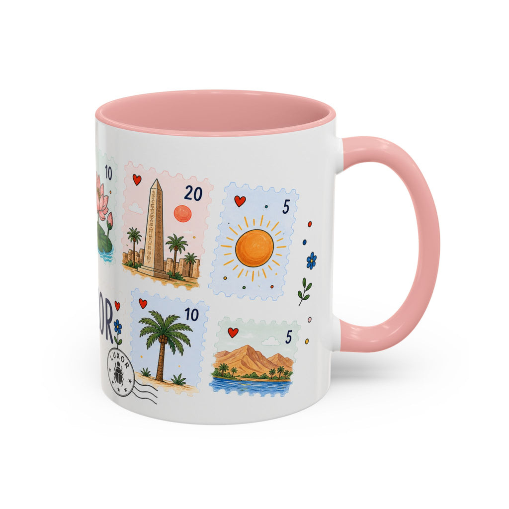Luxor Coffee Mug | Postage Stamp Collage Mug | Travel Souvenir Accent Cup 11oz 15oz