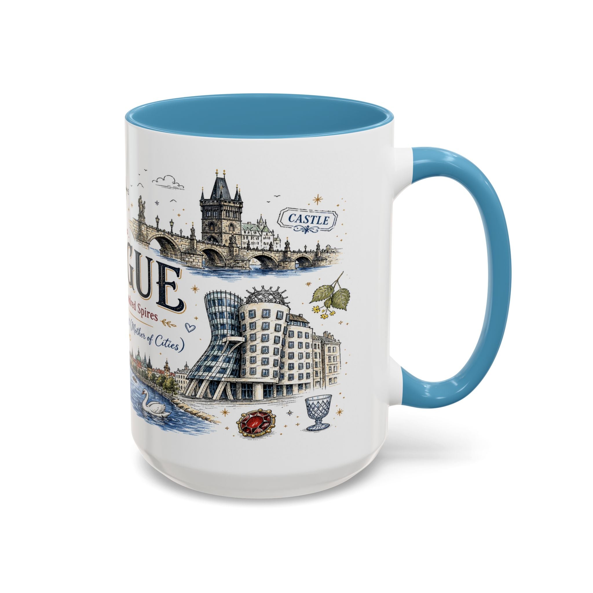 Prague Coffee Mug | Czech Republic Souvenir Travel Gift | Accent Color Ceramic 11oz 15oz