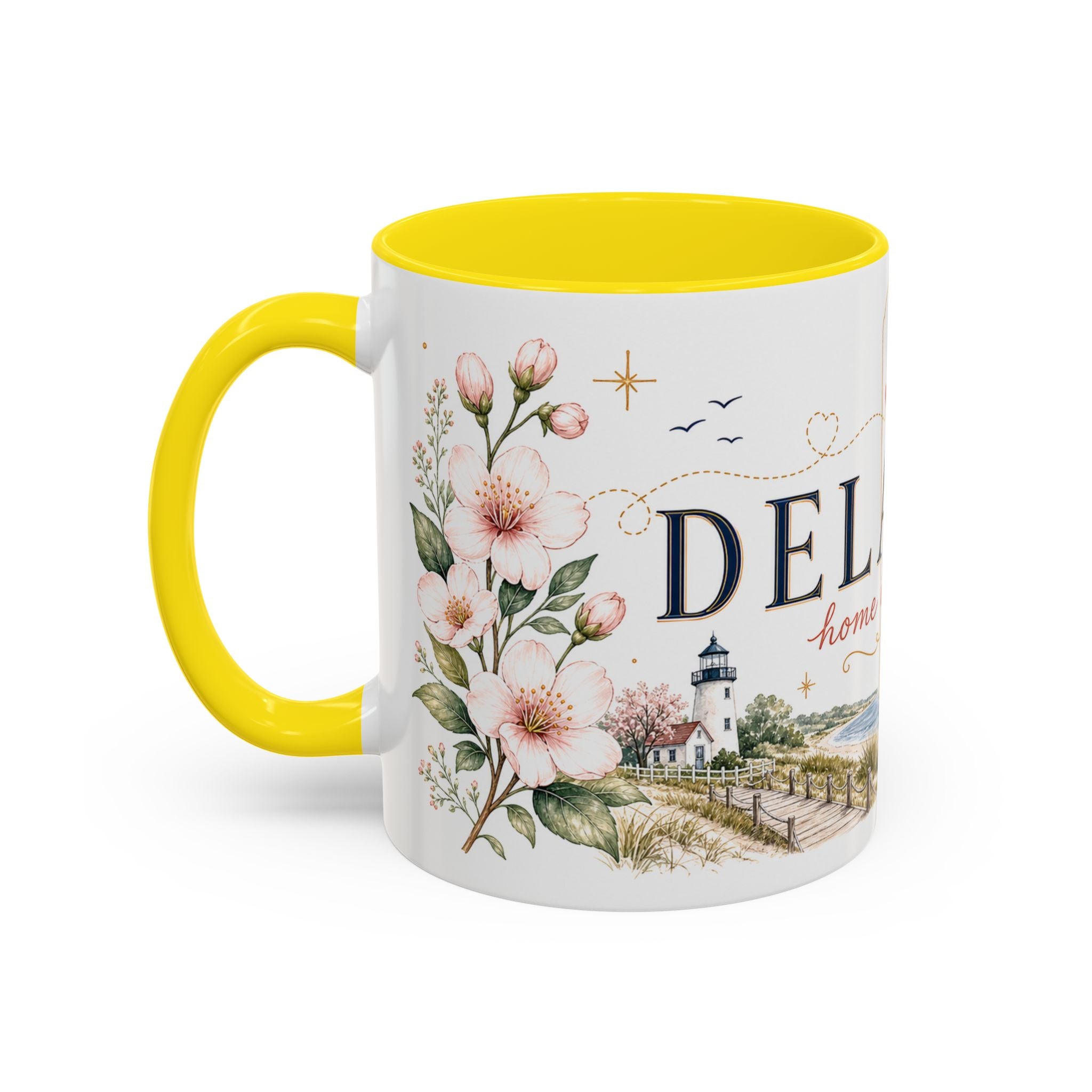 Delaware State Map Mug | Botanical Beach Accent Coffee Cup (11oz/15oz)
