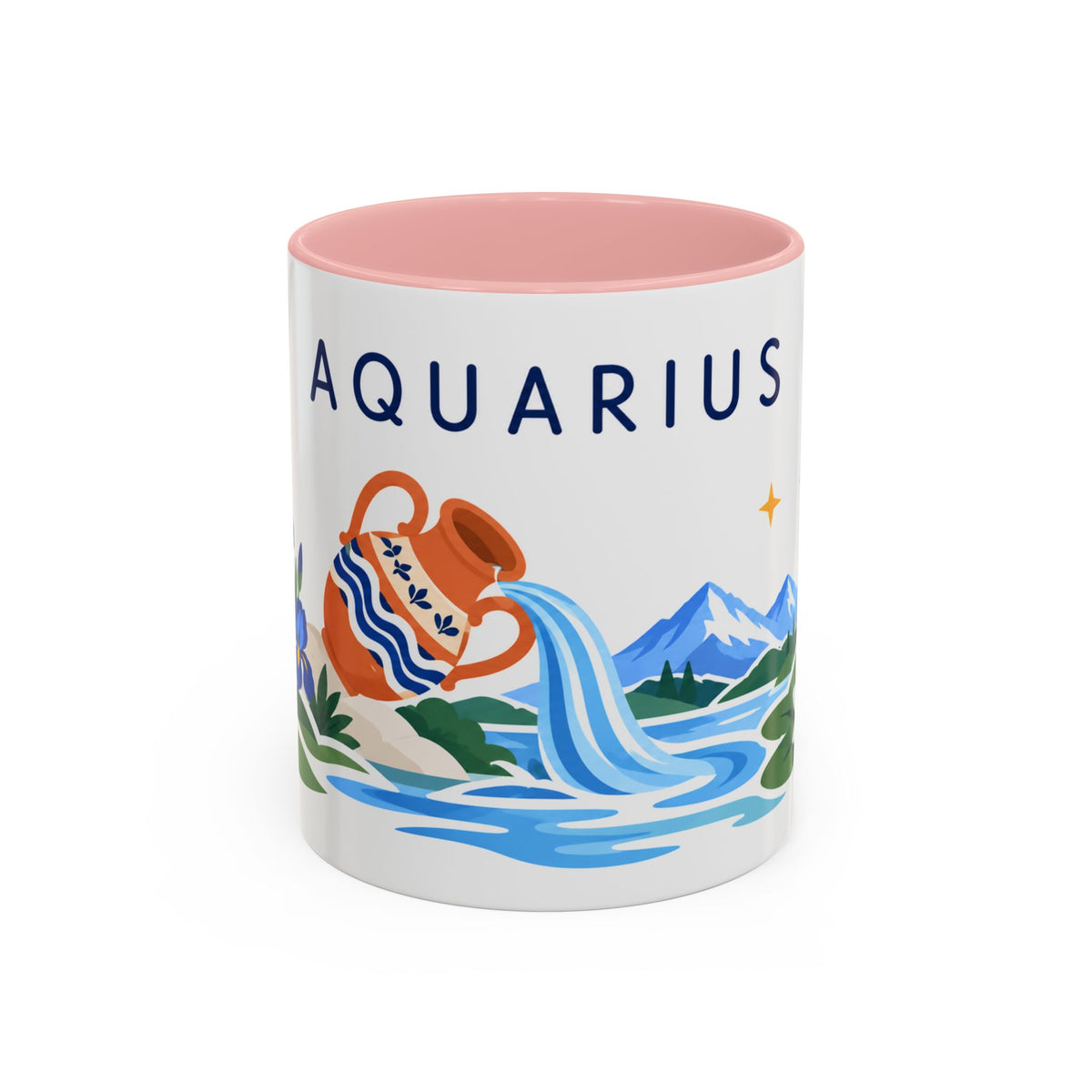 Aquarius Zodiac Coffee Mug | Water Bearer Design | Astrology Birthday Gift | 11 oz 15 oz Ceramic Accent Mug