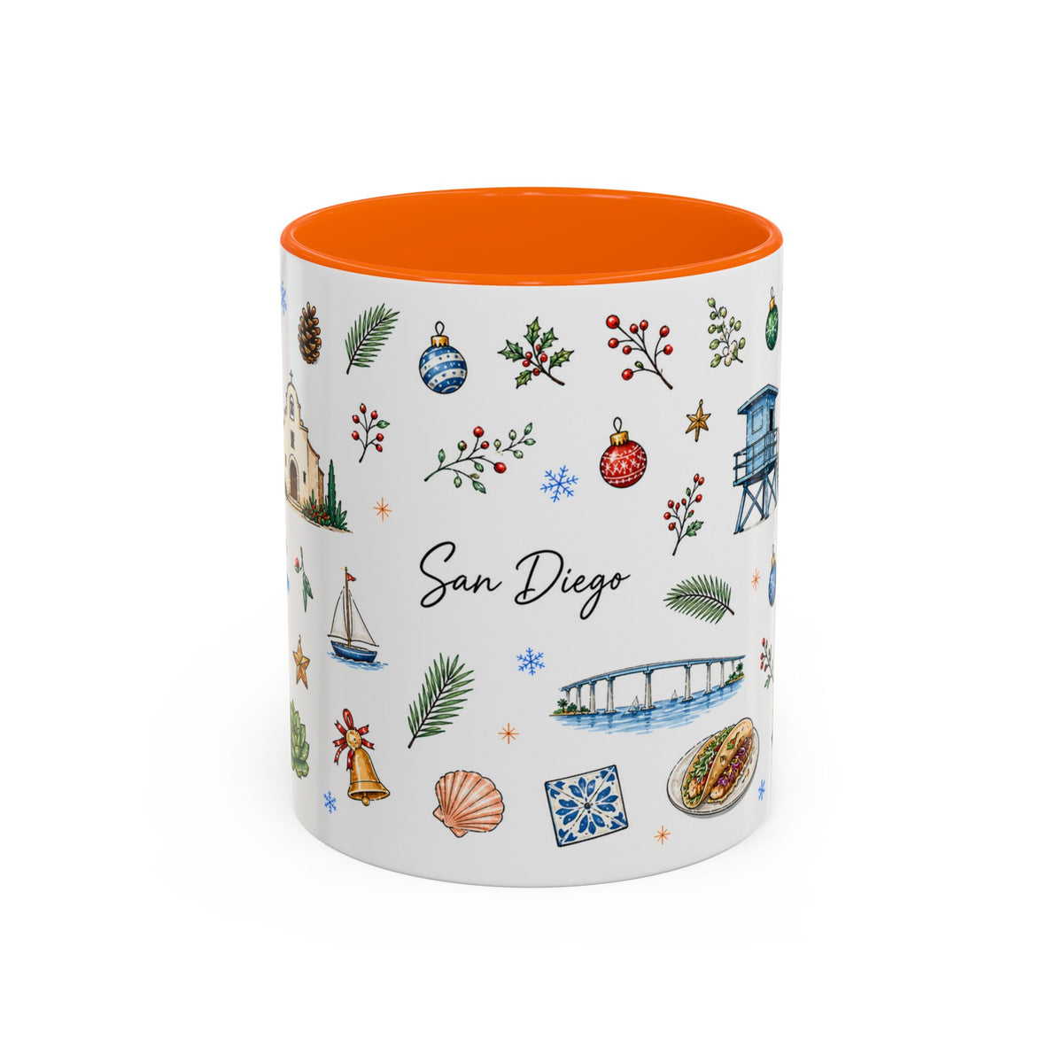 San Diego Christmas Mug | Watercolor City Souvenir, Holiday Travel Gift (11oz/15oz)