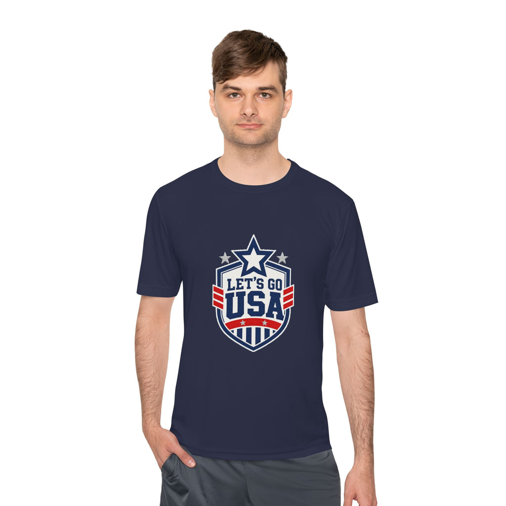 United States Soccer T Shirt, Let's Go USA Fan Tee, Moisture Wicking Sport Shirt