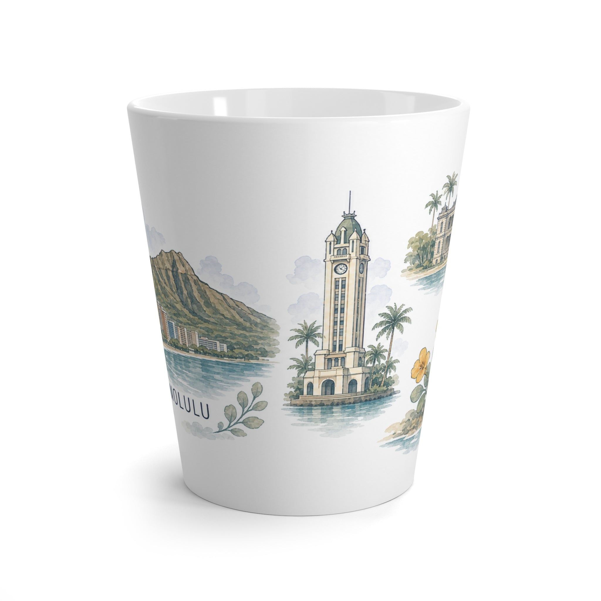 Honolulu Latte Mug | Watercolor City Travel Mug | 12 oz Ceramic Souvenir Gift