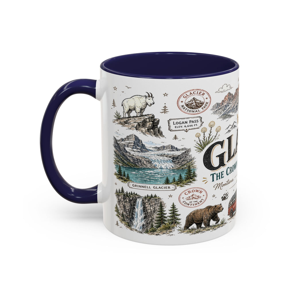 Glacier Coffee Mug | National Park Hiking Montana Gift | Accent Color Ceramic 11oz 15oz