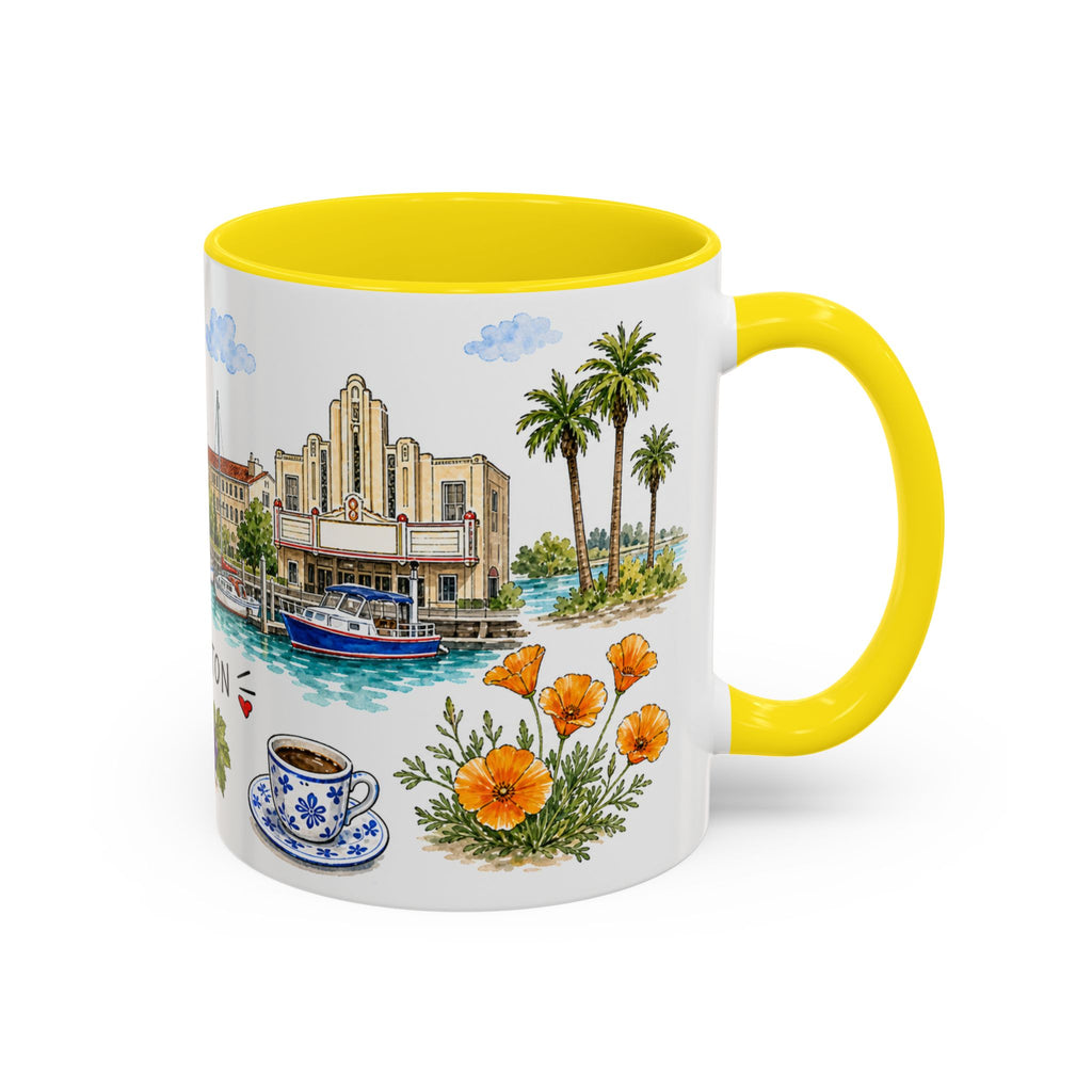 Stockton Illustrated Travel Mug | City Souvenir Accent Coffee Mug | 11oz 15oz Ceramic Cup