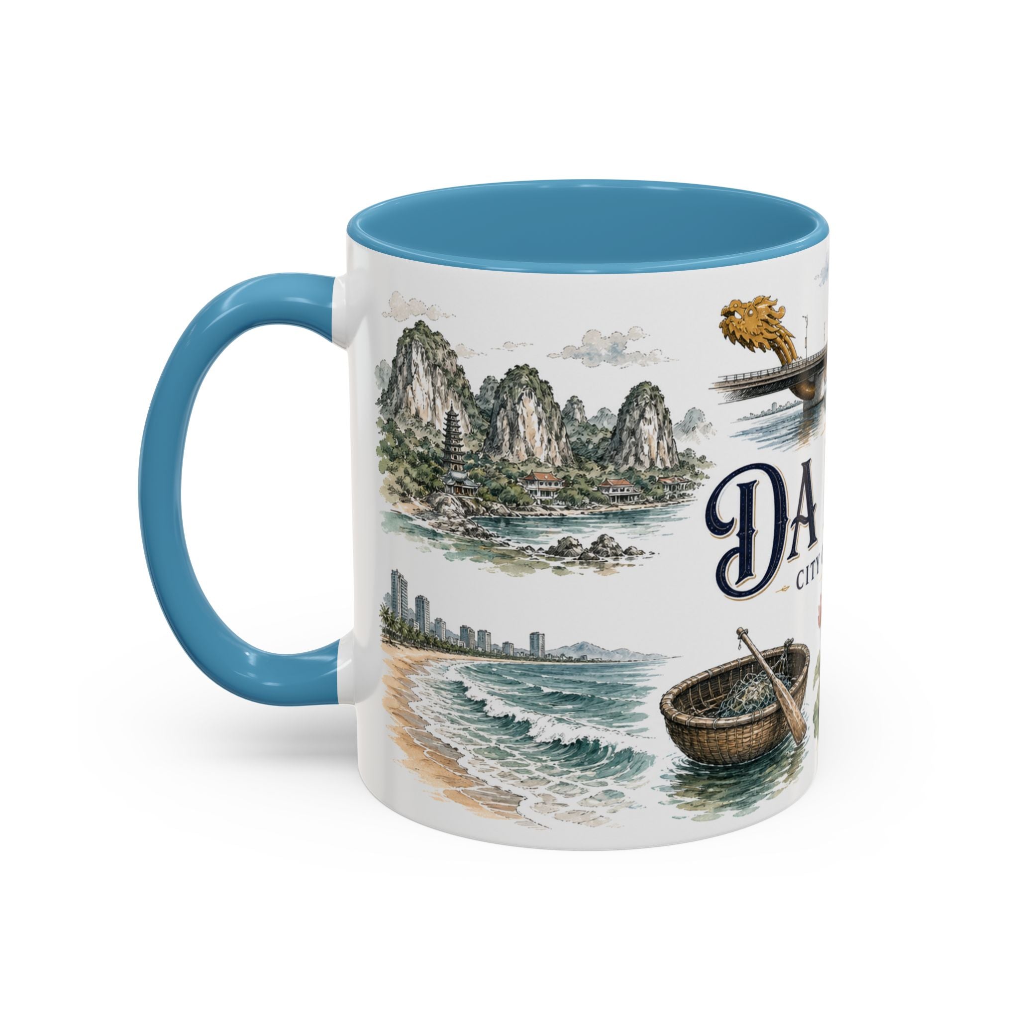 Da Nang Coffee Mug | Vietnam Travel Souvenir | Vintage Illustrated City Gift | 11 oz 15 oz Accent Mug