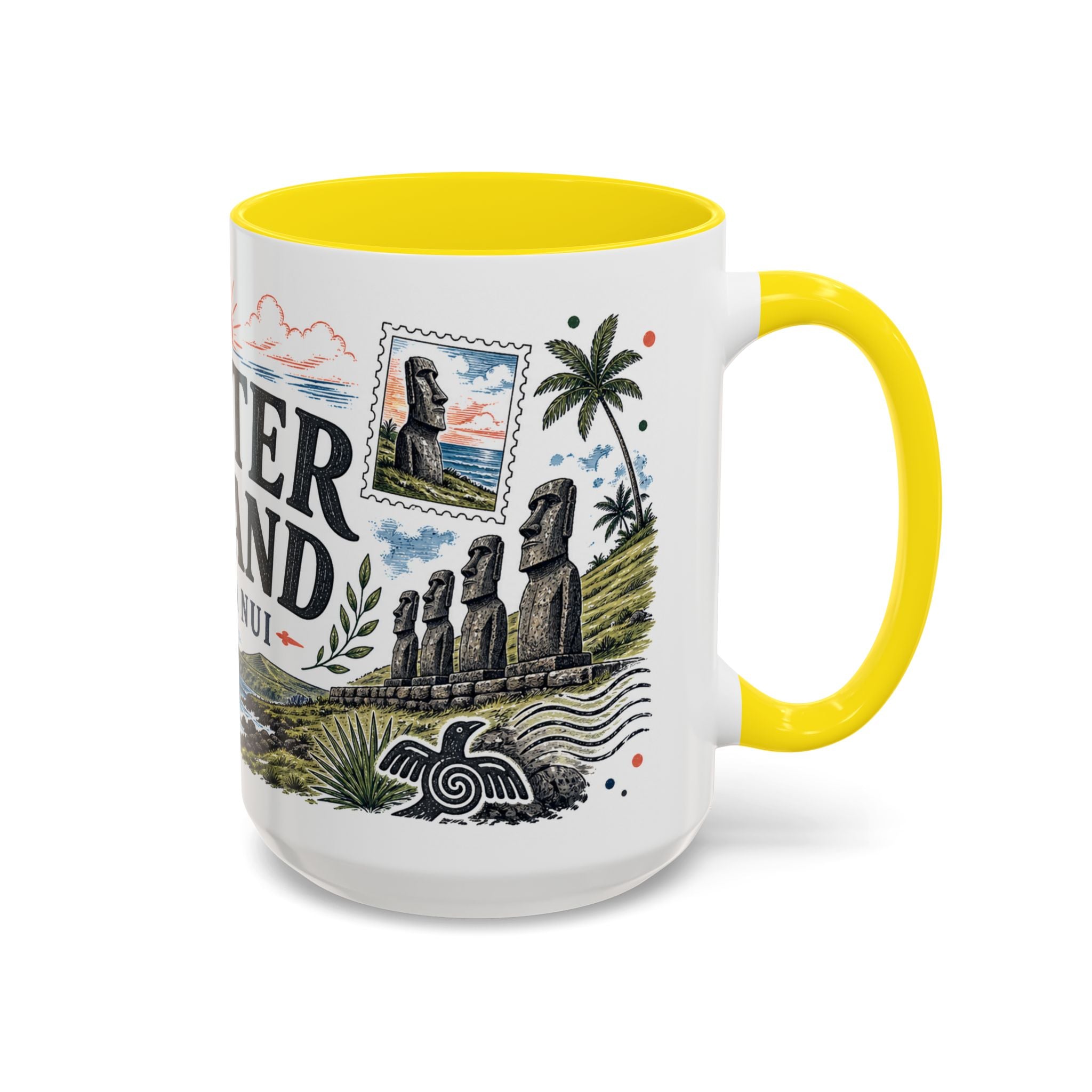 Easter Island Coffee Mug | Travel Destination Souvenir Gift | Accent Color Ceramic 11oz 15oz