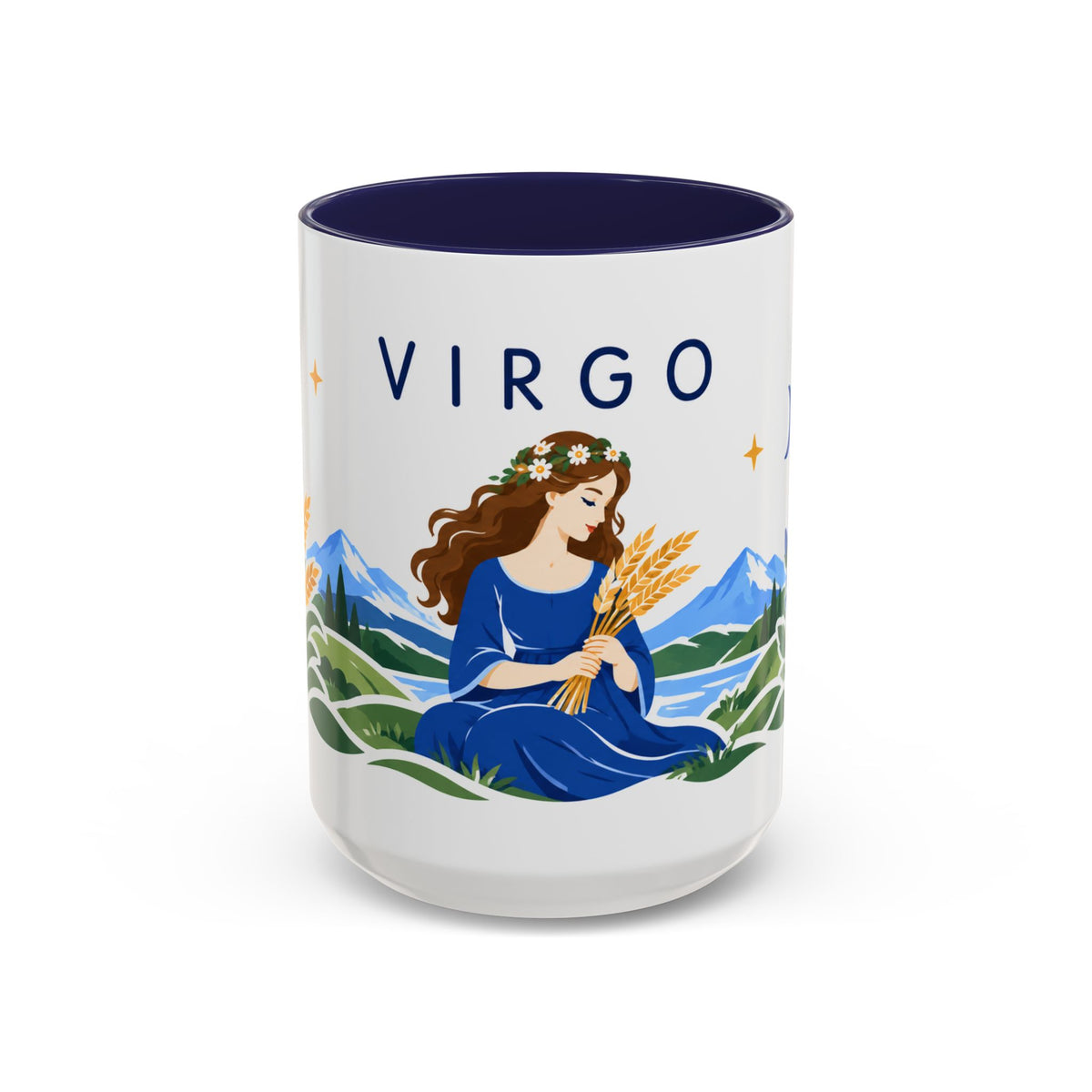 Virgo Zodiac Coffee Mug | Maiden and Wheat Design | Astrology Birthday Gift | 11 oz 15 oz Ceramic Accent Mug