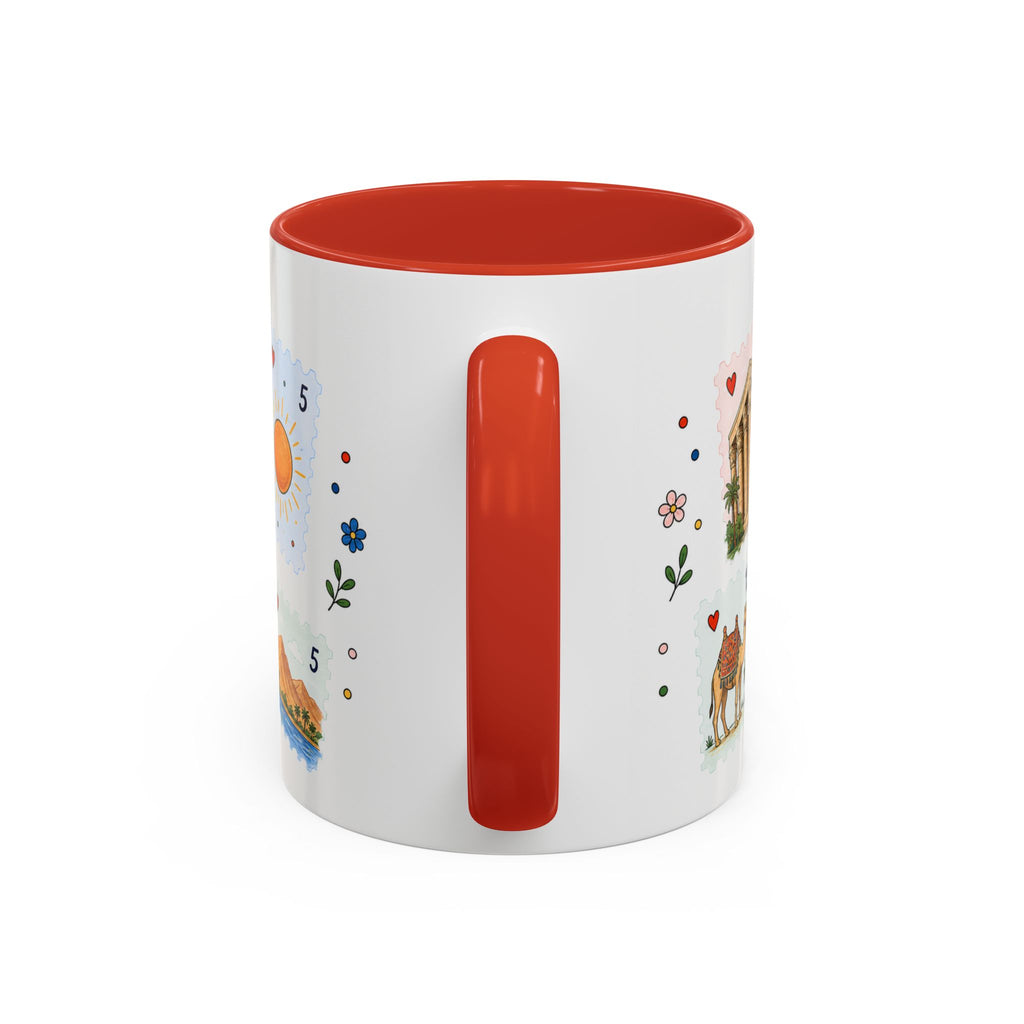 Luxor Coffee Mug | Postage Stamp Collage Mug | Travel Souvenir Accent Cup 11oz 15oz