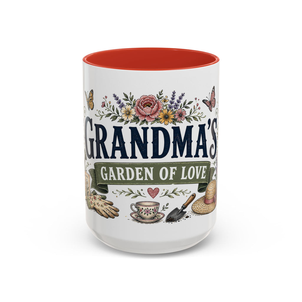 Grandma's Garden Of Love Coffee Mug | Gift From Grandkids | Accent Color Ceramic 11oz 15oz