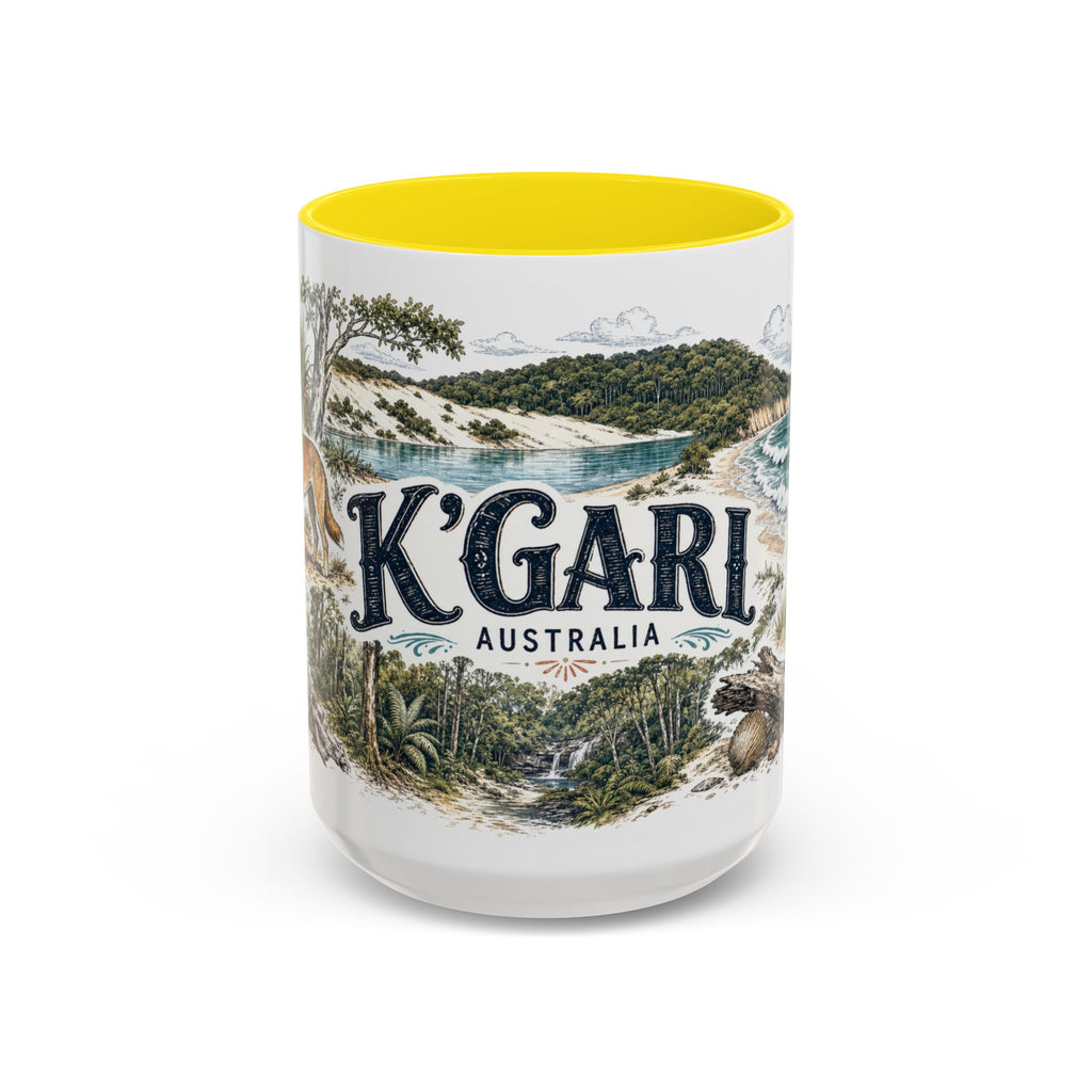 K'gari Mug, Australia Travel Souvenir, Bucket List Gift, Accent Ceramic Coffee Mug 11oz 15oz
