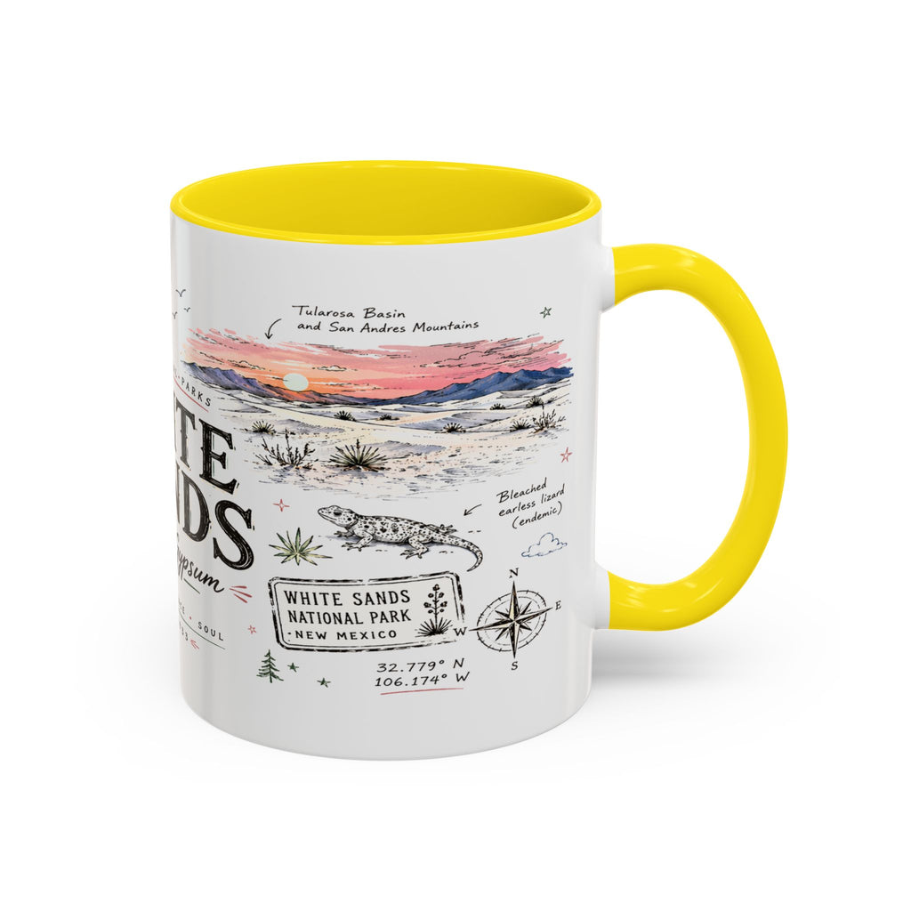 White Sands National Park Coffee Mug | New Mexico Desert Sand Dunes Gift | Accent Color Ceramic 11oz 15oz