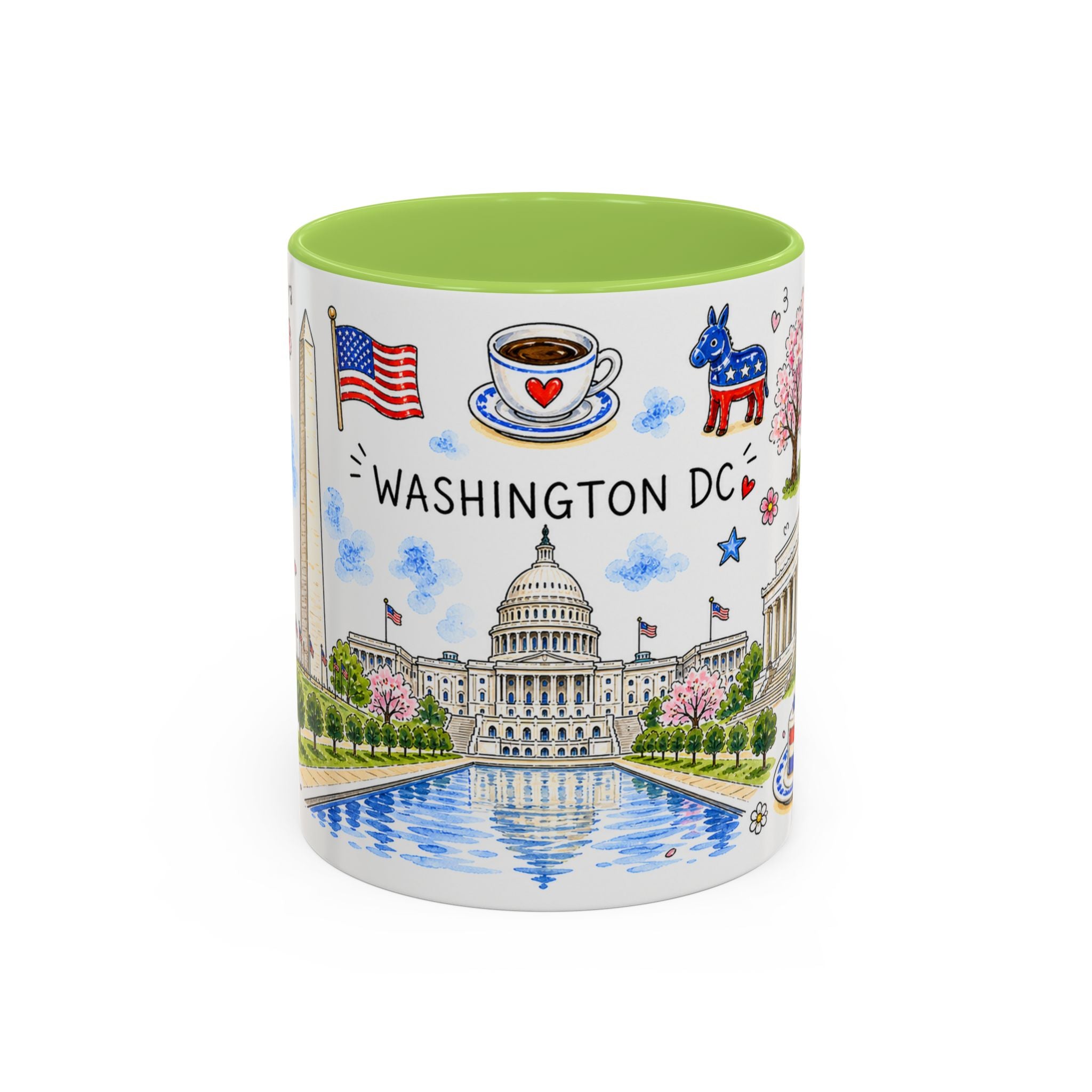 Washington DC Illustrated Travel Mug | City Souvenir Accent Coffee Mug | 11oz 15oz Ceramic Cup