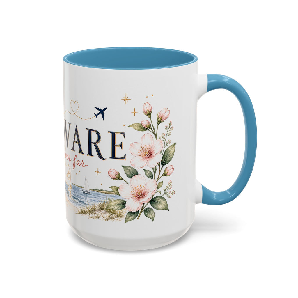Delaware State Map Mug | Botanical Beach Accent Coffee Cup (11oz/15oz)