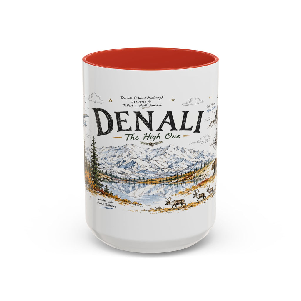 Denali National Park Coffee Mug | Alaska National Park Hiking Gift | Accent Color Ceramic 11oz 15oz