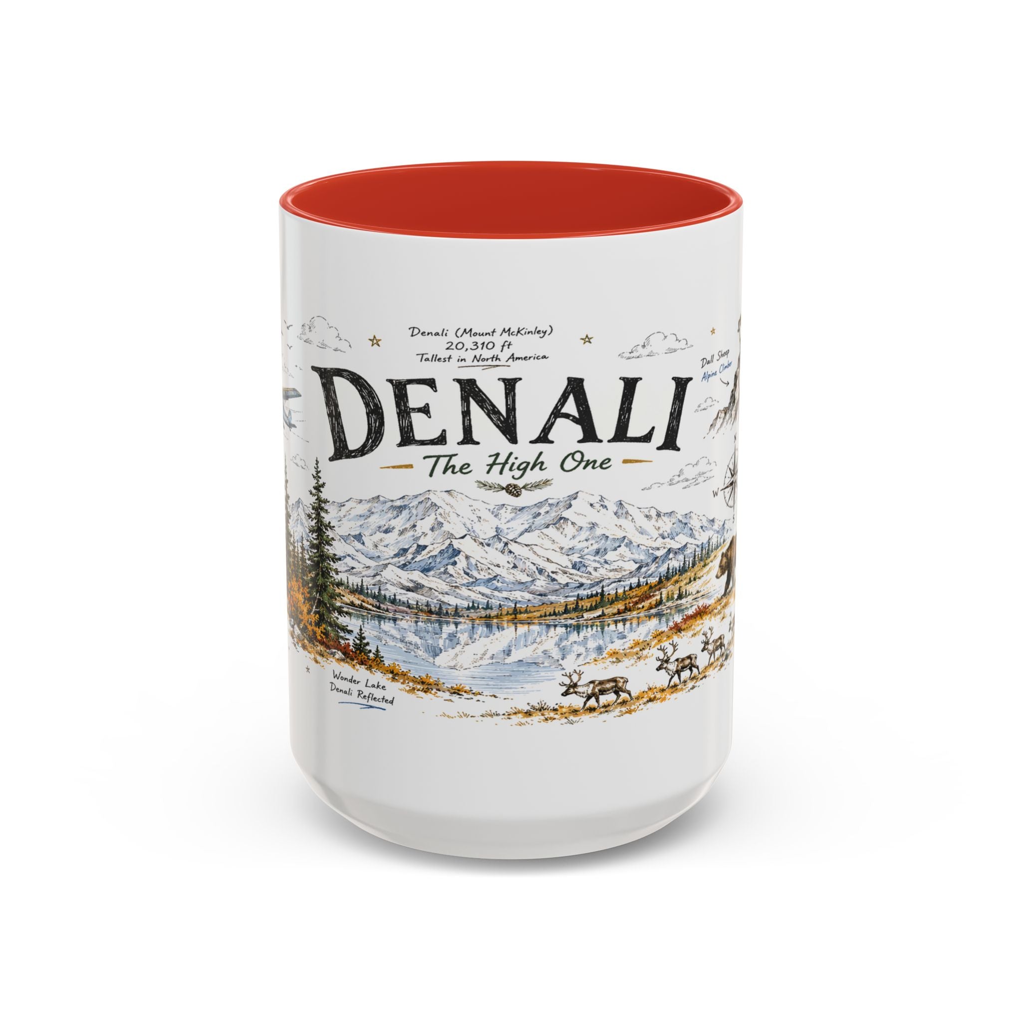 Denali National Park Coffee Mug | Alaska National Park Hiking Gift | Accent Color Ceramic 11oz 15oz