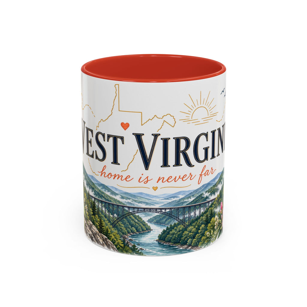 West Virginia State Map Mug | Appalachian Bridge, Rhododendron Accent Coffee Cup