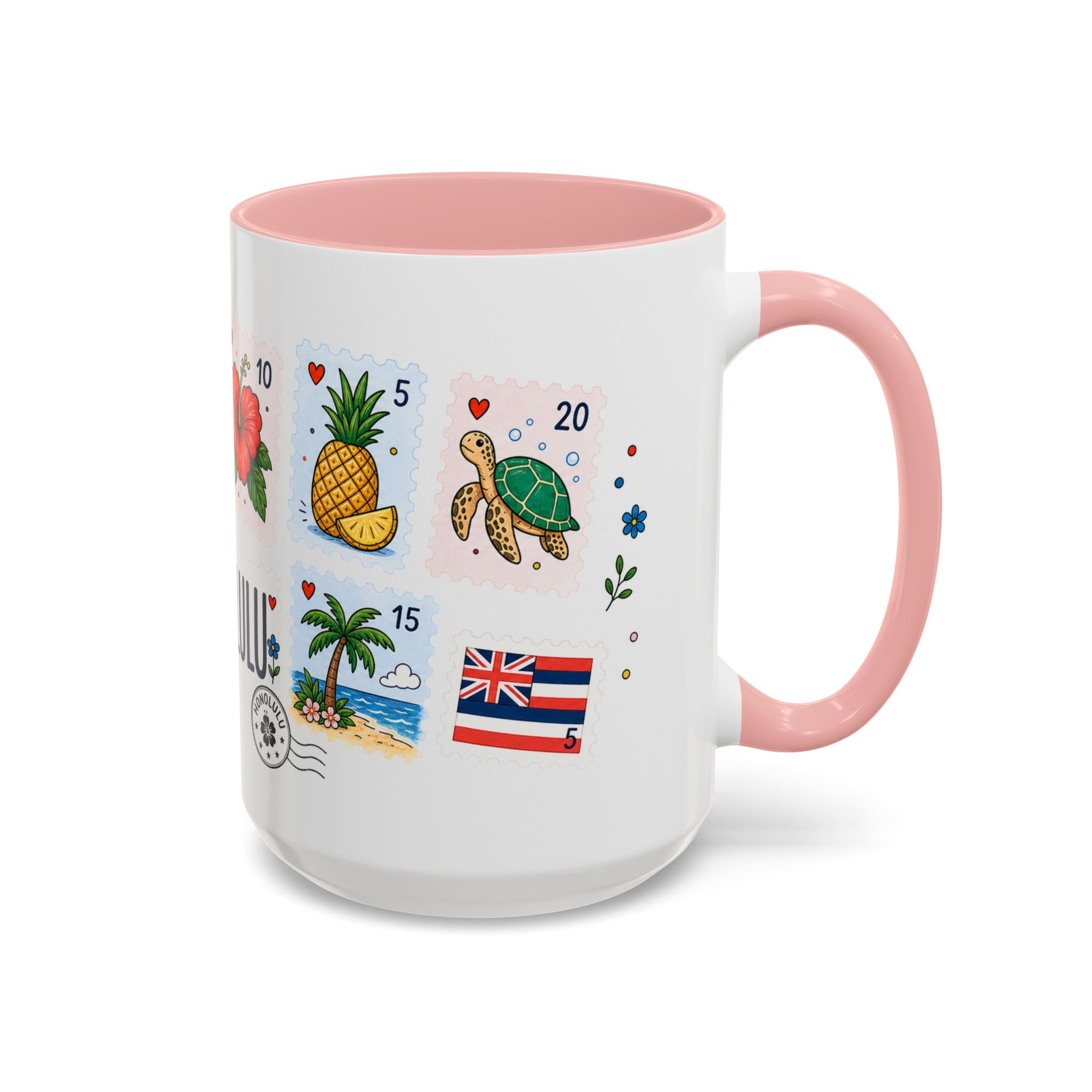 Honolulu Coffee Mug | Postage Stamp Collage Mug | Travel Souvenir Accent Cup 11oz 15oz