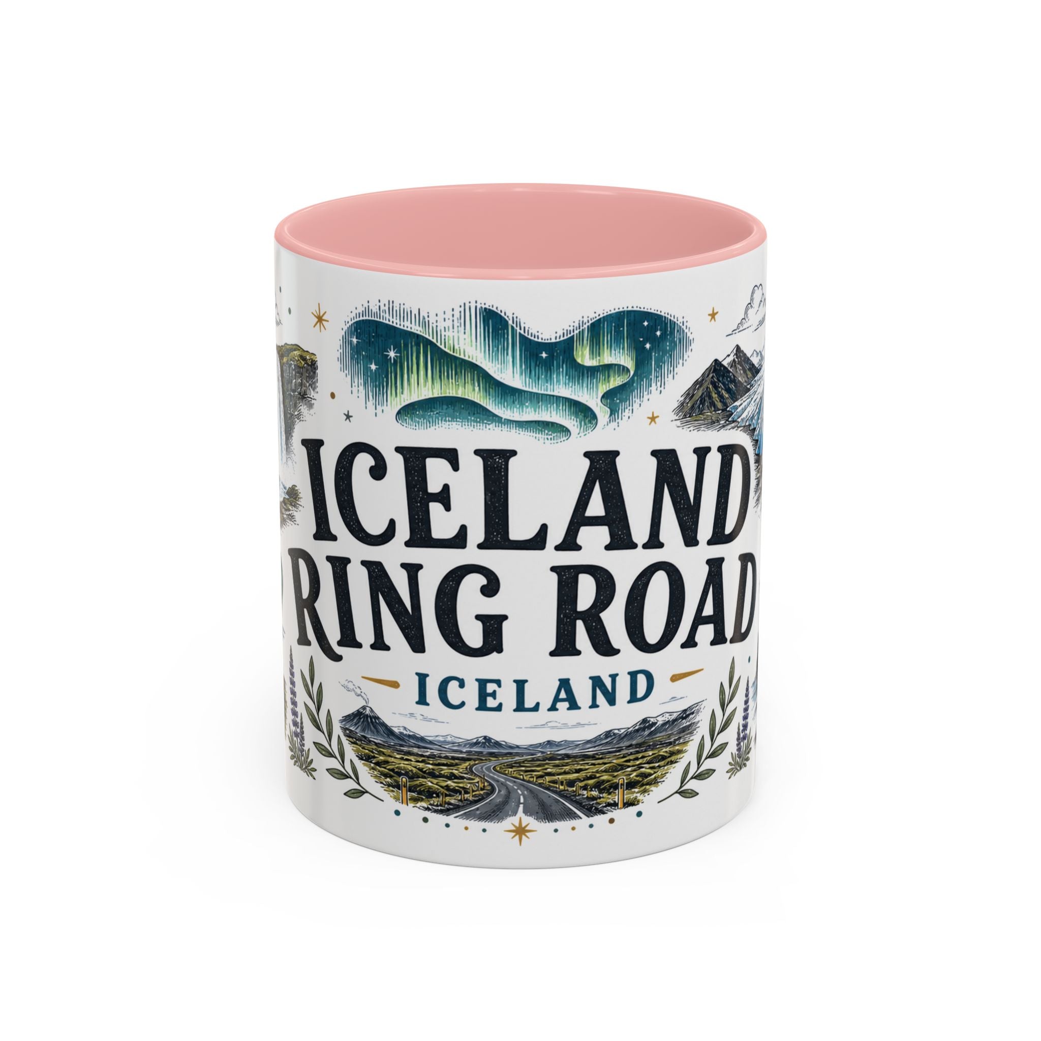 Iceland Ring Road Coffee Mug | Travel Destination Souvenir Gift | Accent Color Ceramic 11oz 15oz