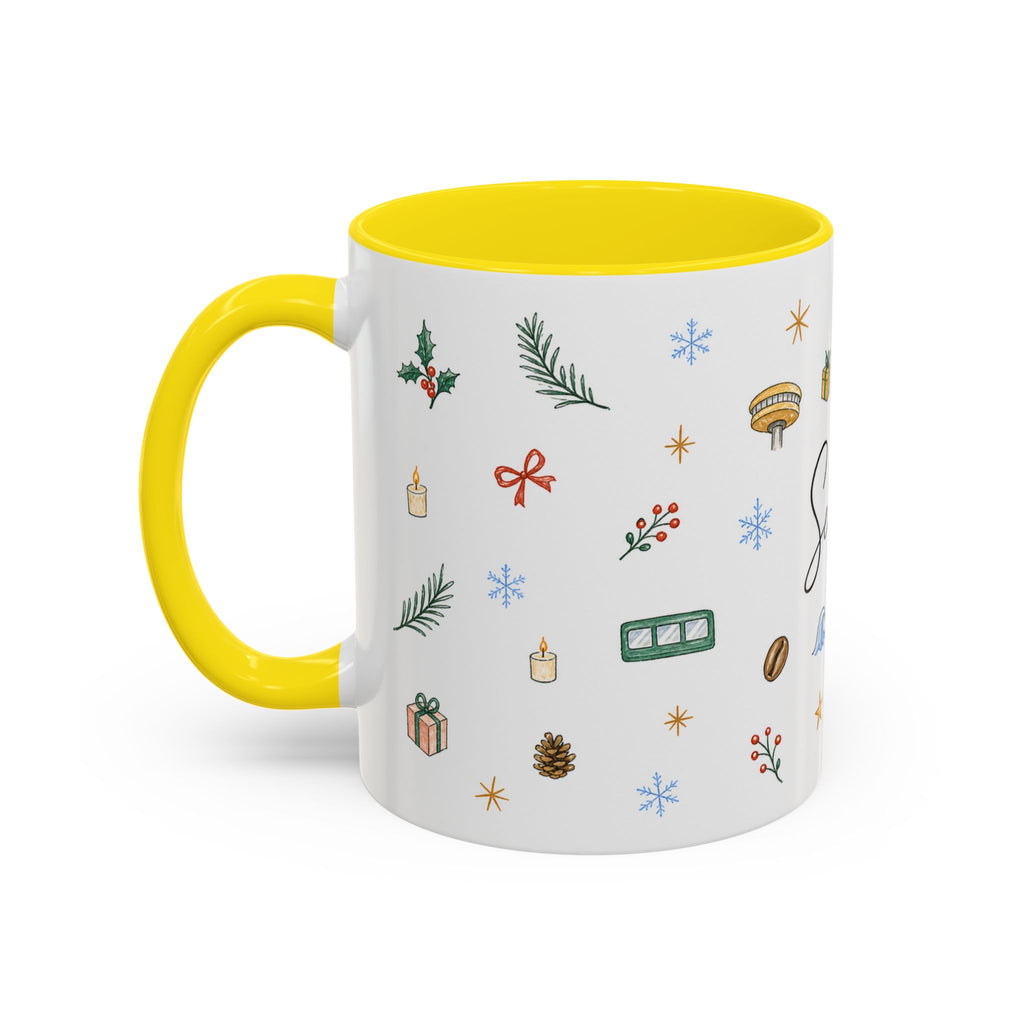 Seattle Christmas Mug | Watercolor Travel Souvenir | Holiday Gift | Accent Ceramic Coffee Cup 11oz 15oz