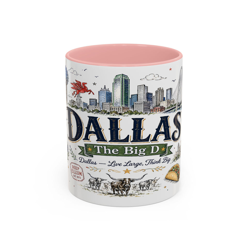 Dallas Coffee Mug | Texas Souvenir City Gift | Accent Color Ceramic 11oz 15oz