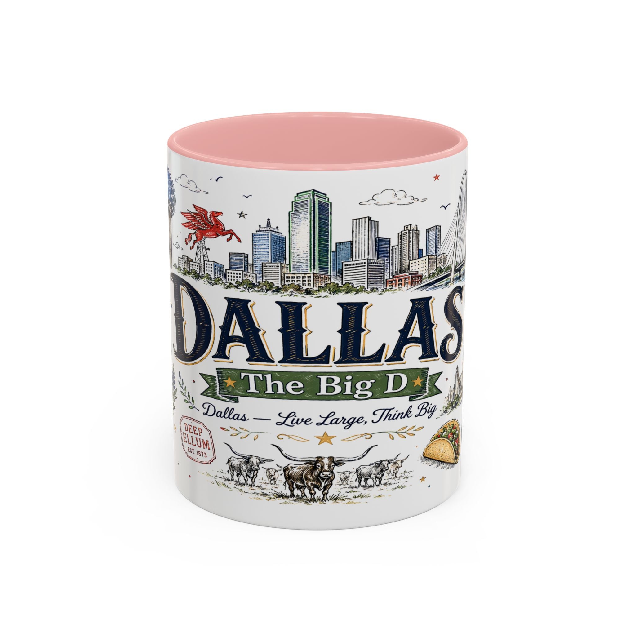 Dallas Coffee Mug | Texas Souvenir City Gift | Accent Color Ceramic 11oz 15oz