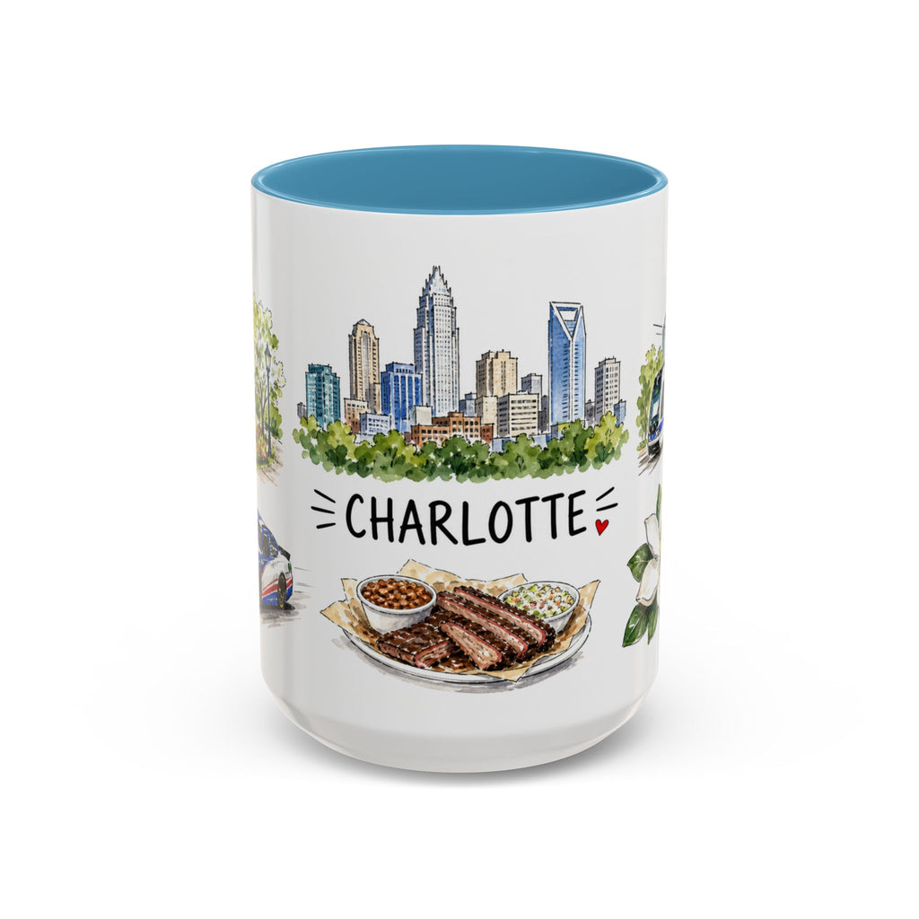 Charlotte Illustrated Travel Mug | City Souvenir Accent Coffee Mug | 11oz 15oz Ceramic Cup