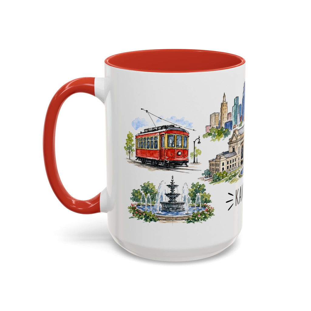 Kansas City Illustrated Travel Mug | City Souvenir Accent Coffee Mug | 11oz 15oz Ceramic Cup