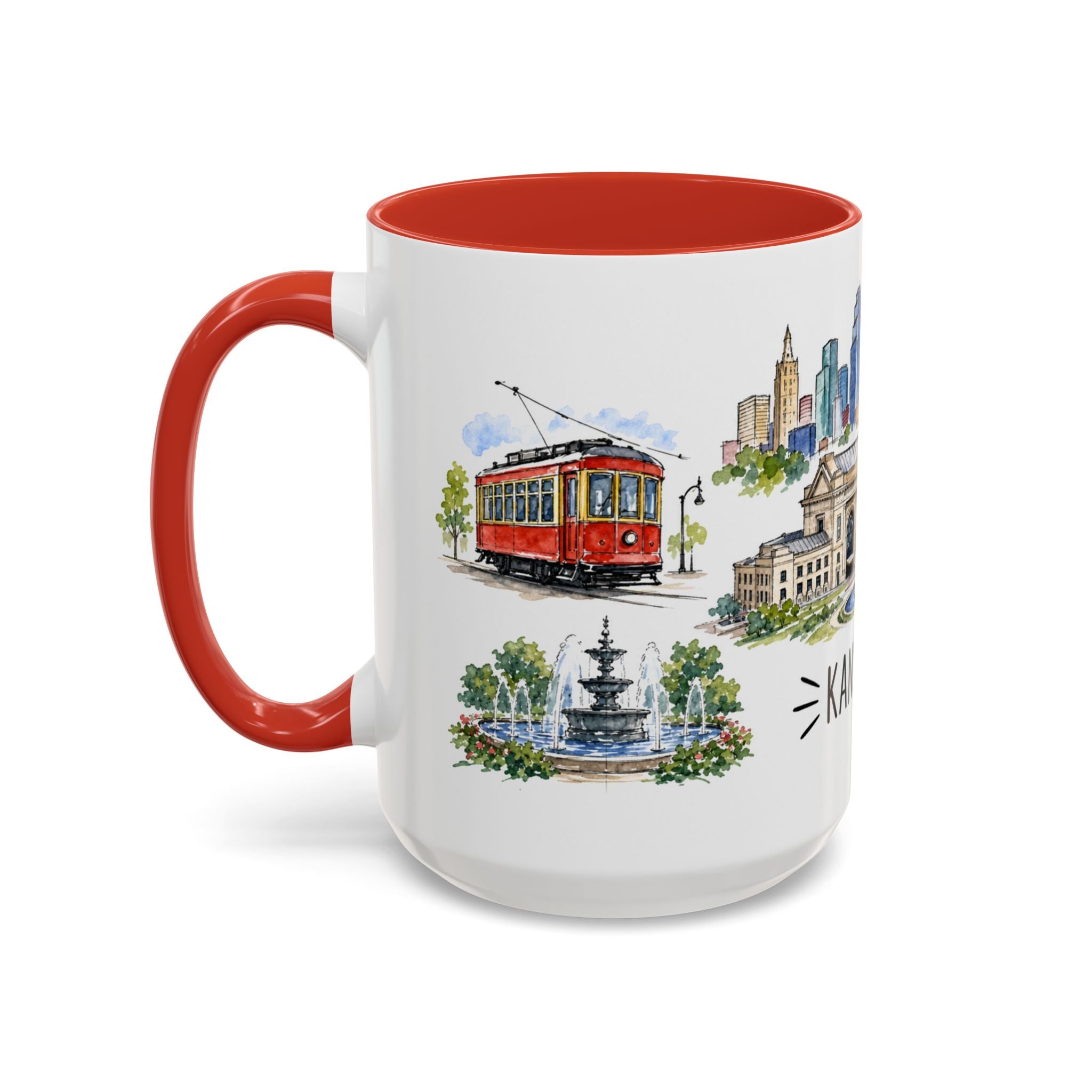Kansas City Illustrated Travel Mug | City Souvenir Accent Coffee Mug | 11oz 15oz Ceramic Cup