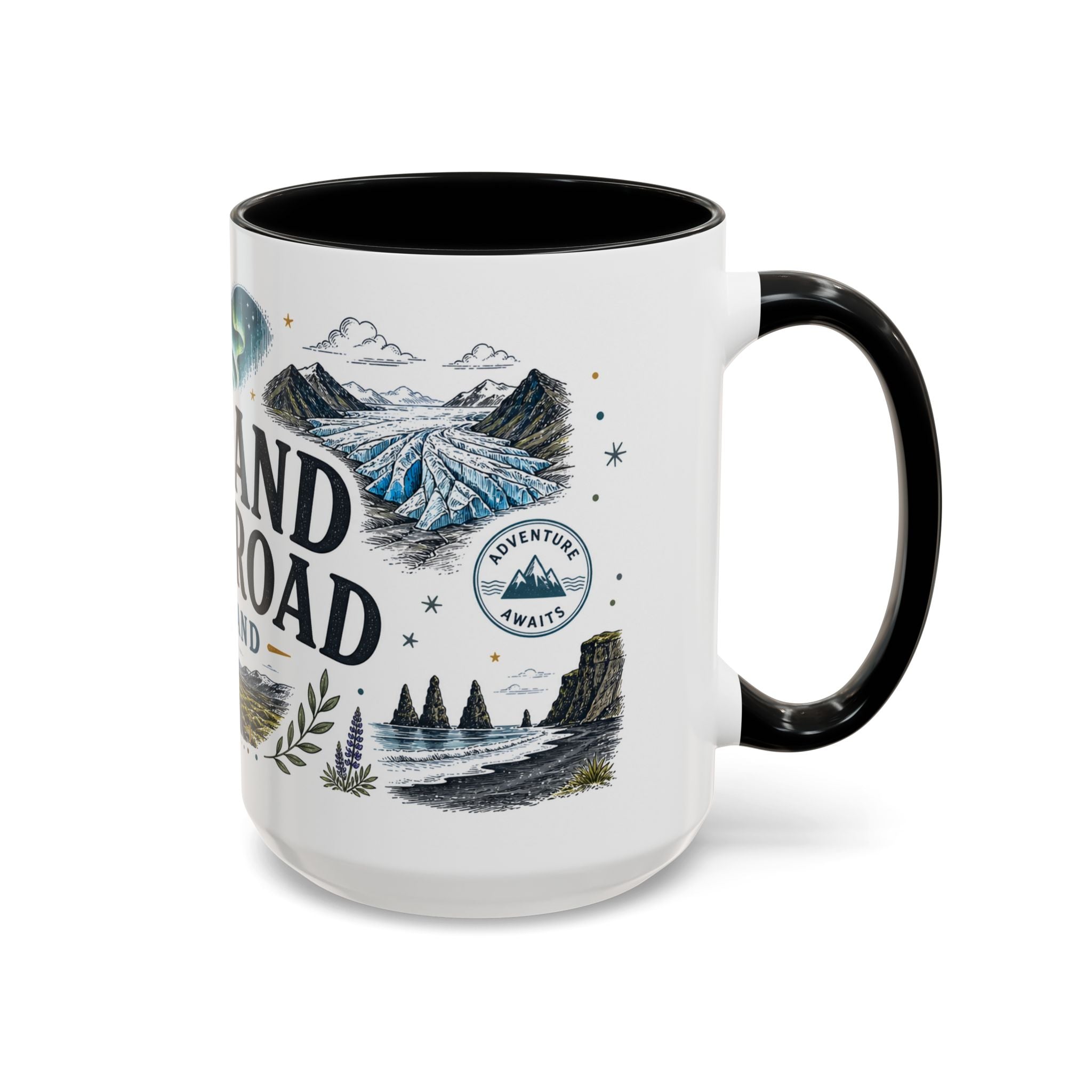 Iceland Ring Road Coffee Mug | Travel Destination Souvenir Gift | Accent Color Ceramic 11oz 15oz