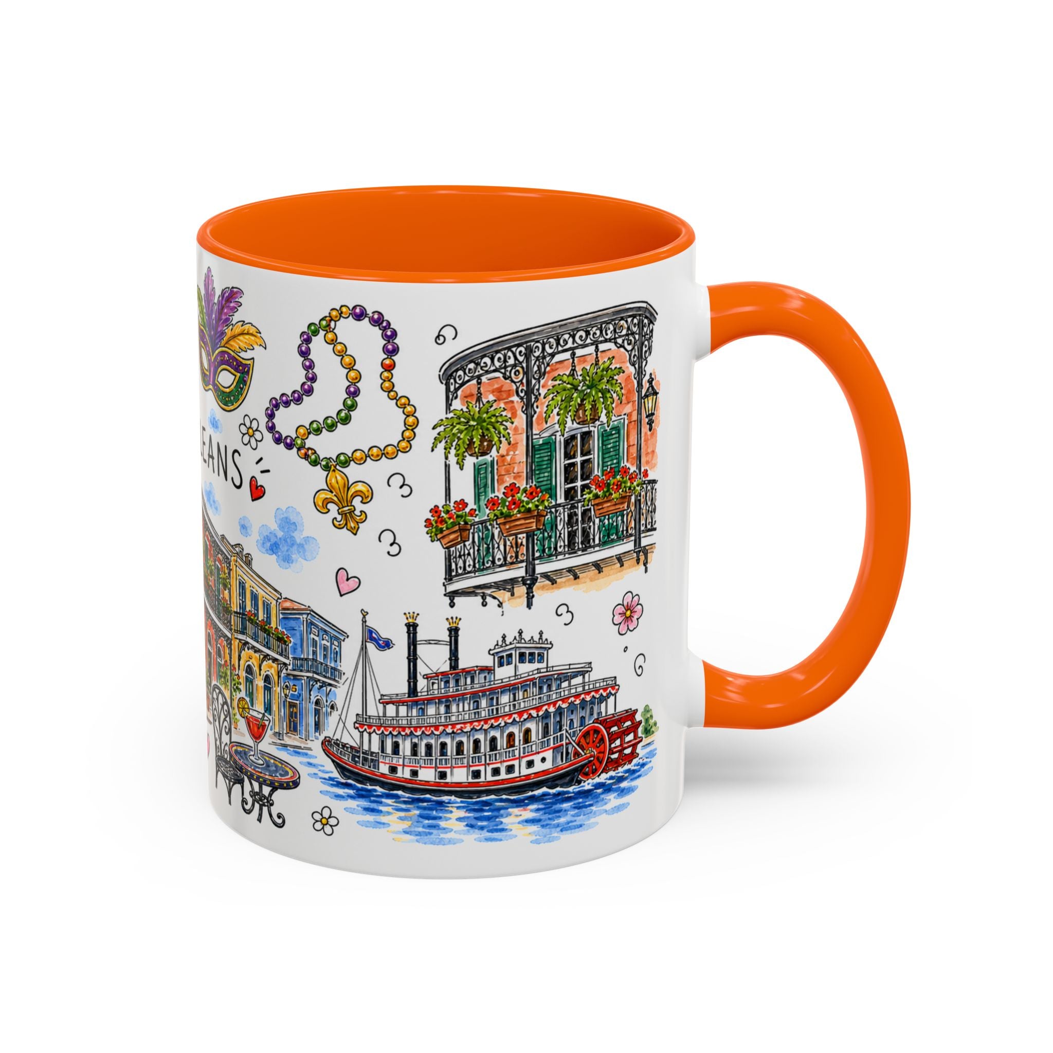 New Orleans Illustrated Travel Mug | City Souvenir Accent Coffee Mug | 11oz 15oz Ceramic Cup