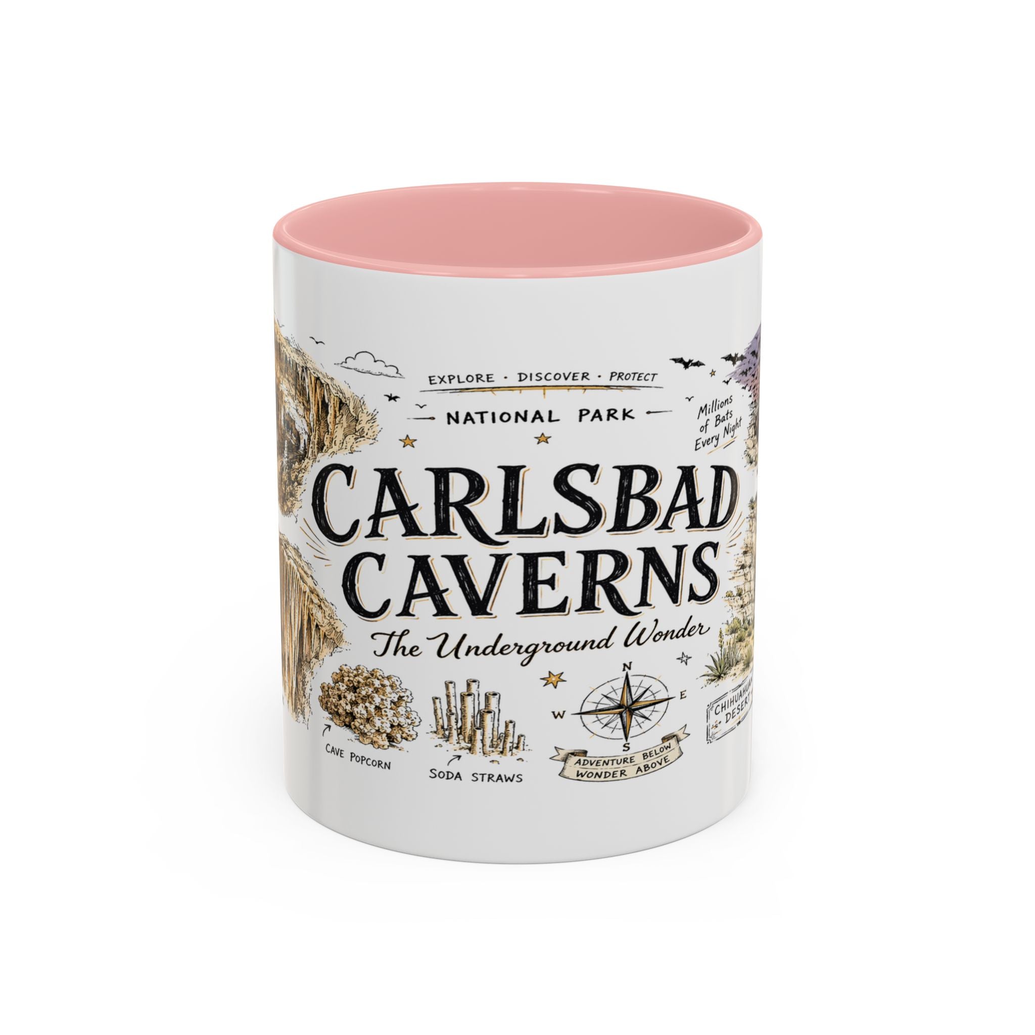 Carlsbad Caverns National Park Coffee Mug | New Mexico Cave Exploration Bat Gift | Accent Color Ceramic 11oz 15oz