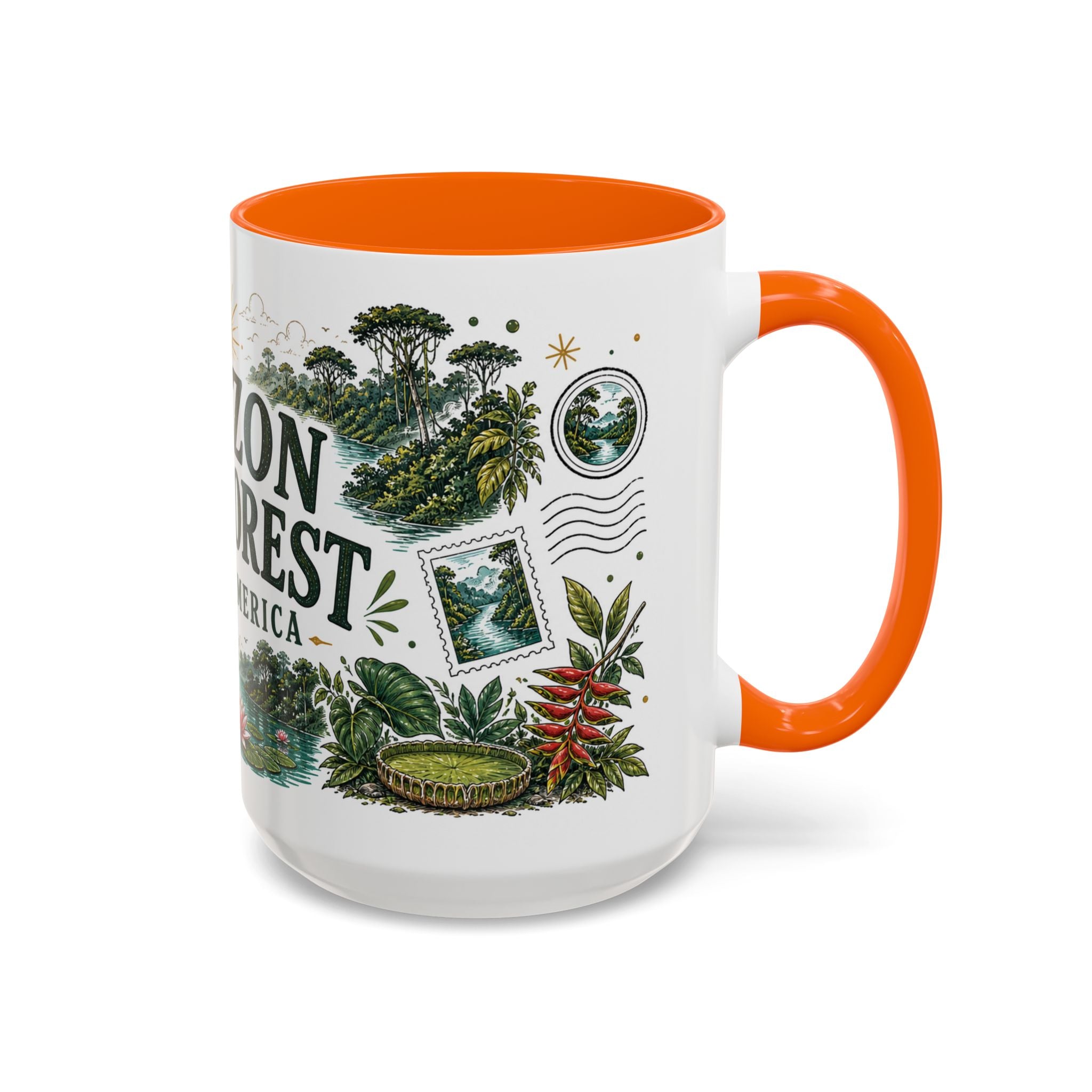 Amazon Rainforest Coffee Mug | Travel Destination Souvenir Gift | Accent Color Ceramic 11oz 15oz