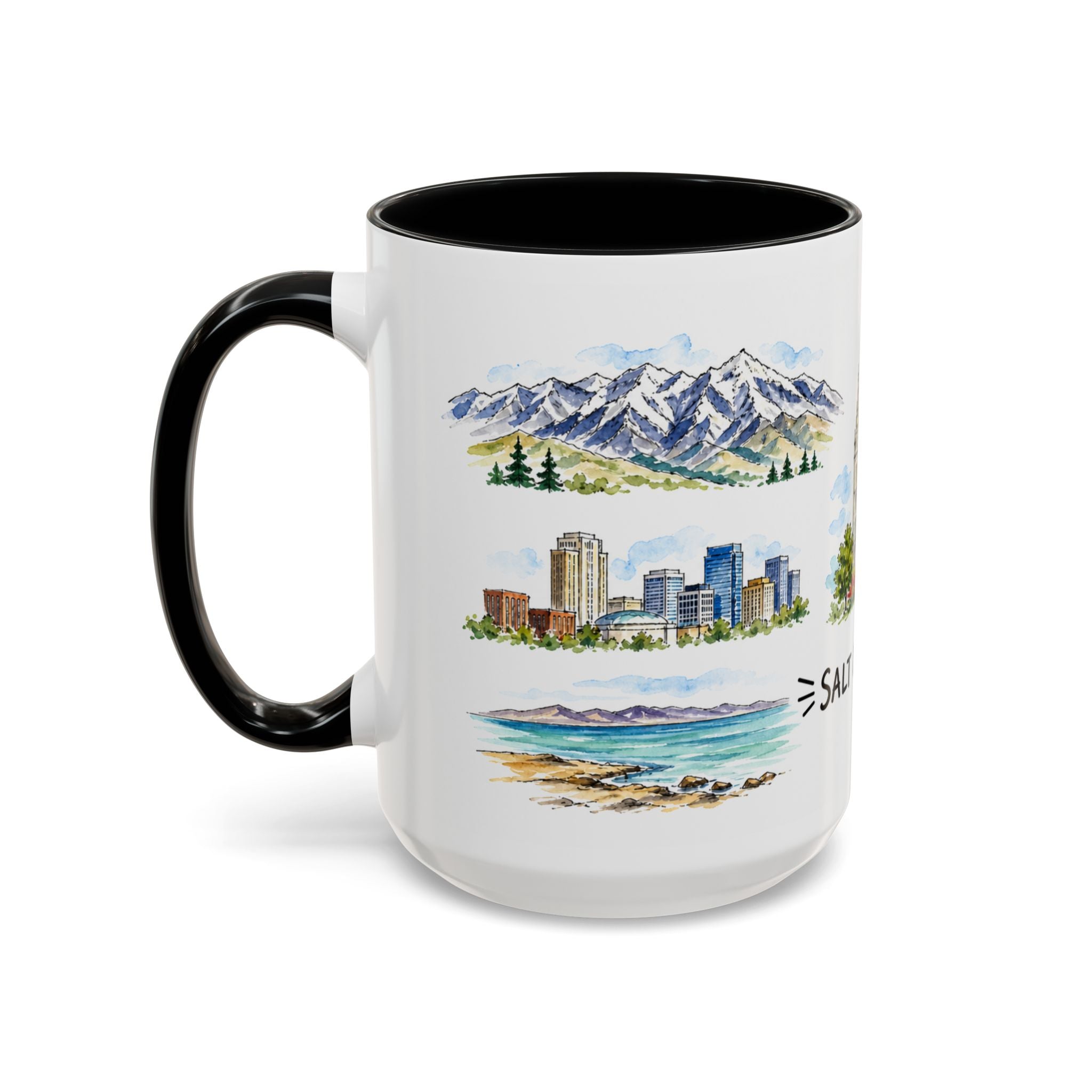 Salt Lake City Illustrated Travel Mug | City Souvenir Accent Coffee Mug | 11oz 15oz Ceramic Cup