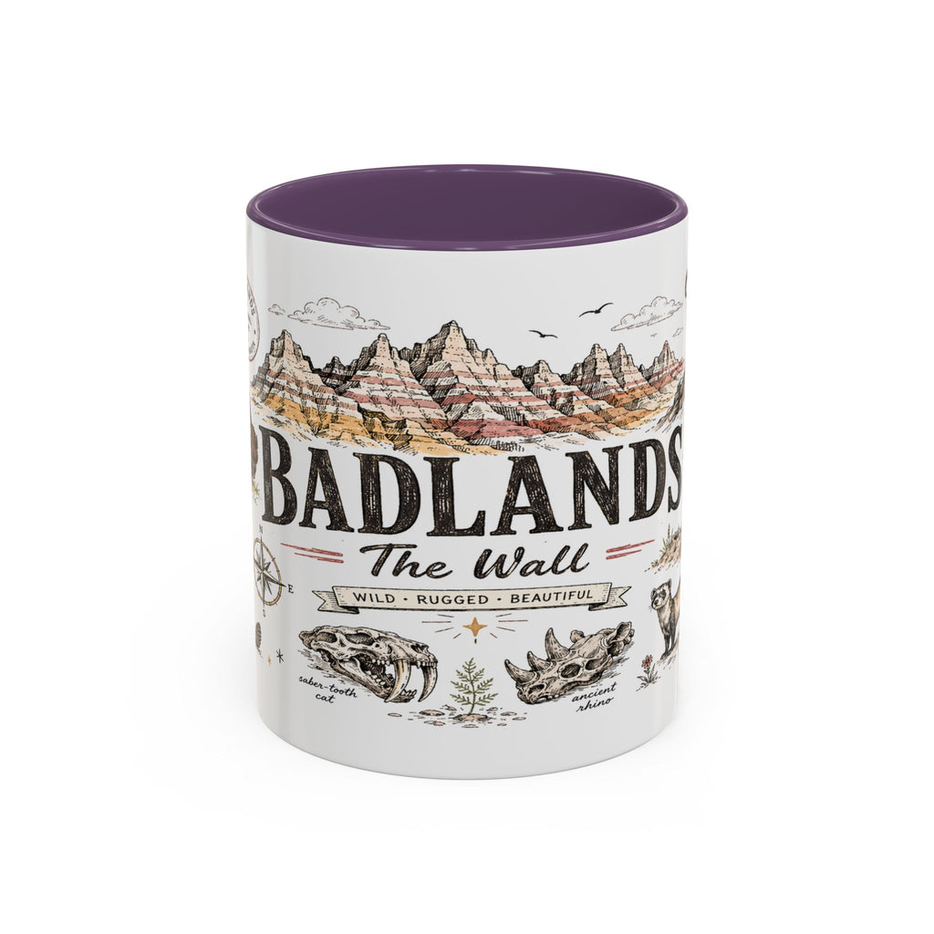 Badlands National Park Coffee Mug | South Dakota Prairie Fossil Hiking Gift | Accent Color Ceramic 11oz 15oz