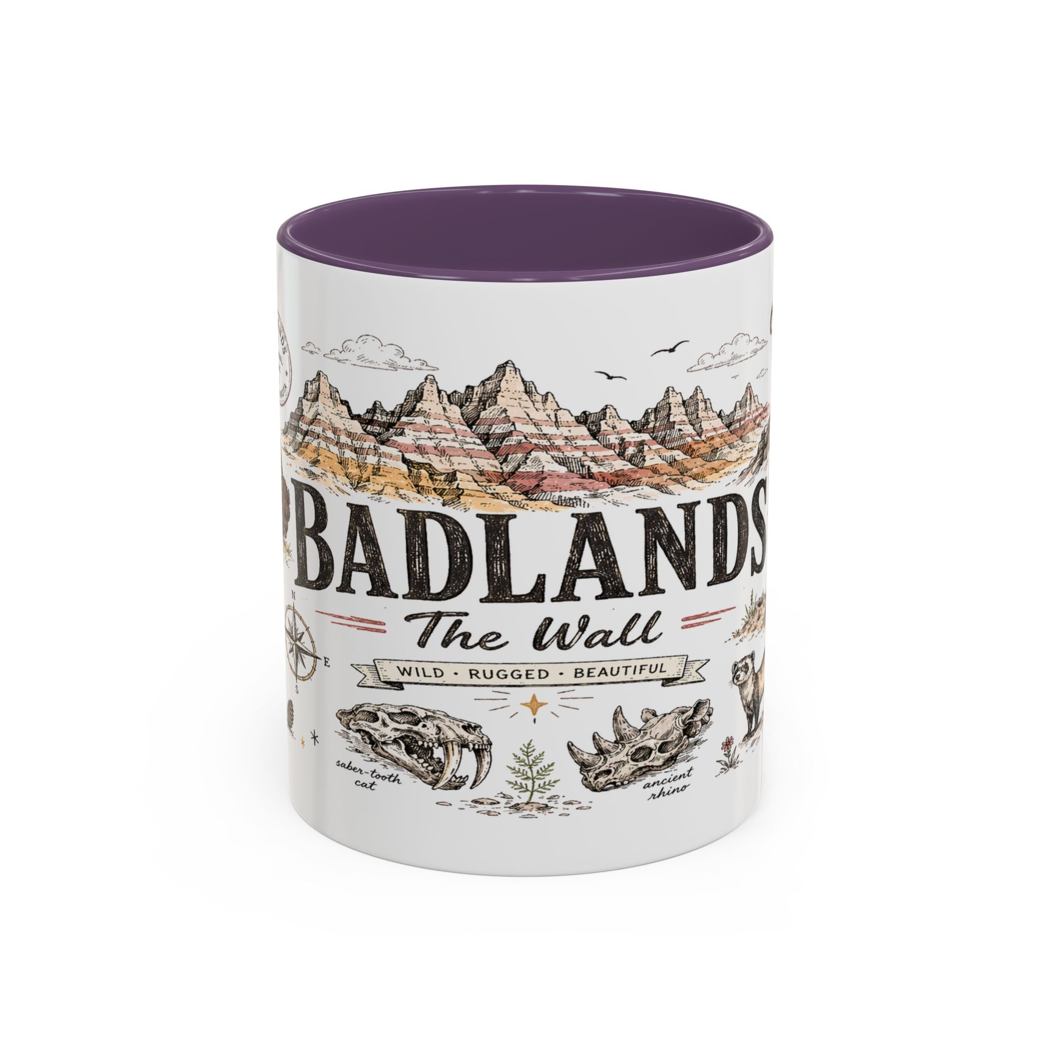 Badlands National Park Coffee Mug | South Dakota Prairie Fossil Hiking Gift | Accent Color Ceramic 11oz 15oz