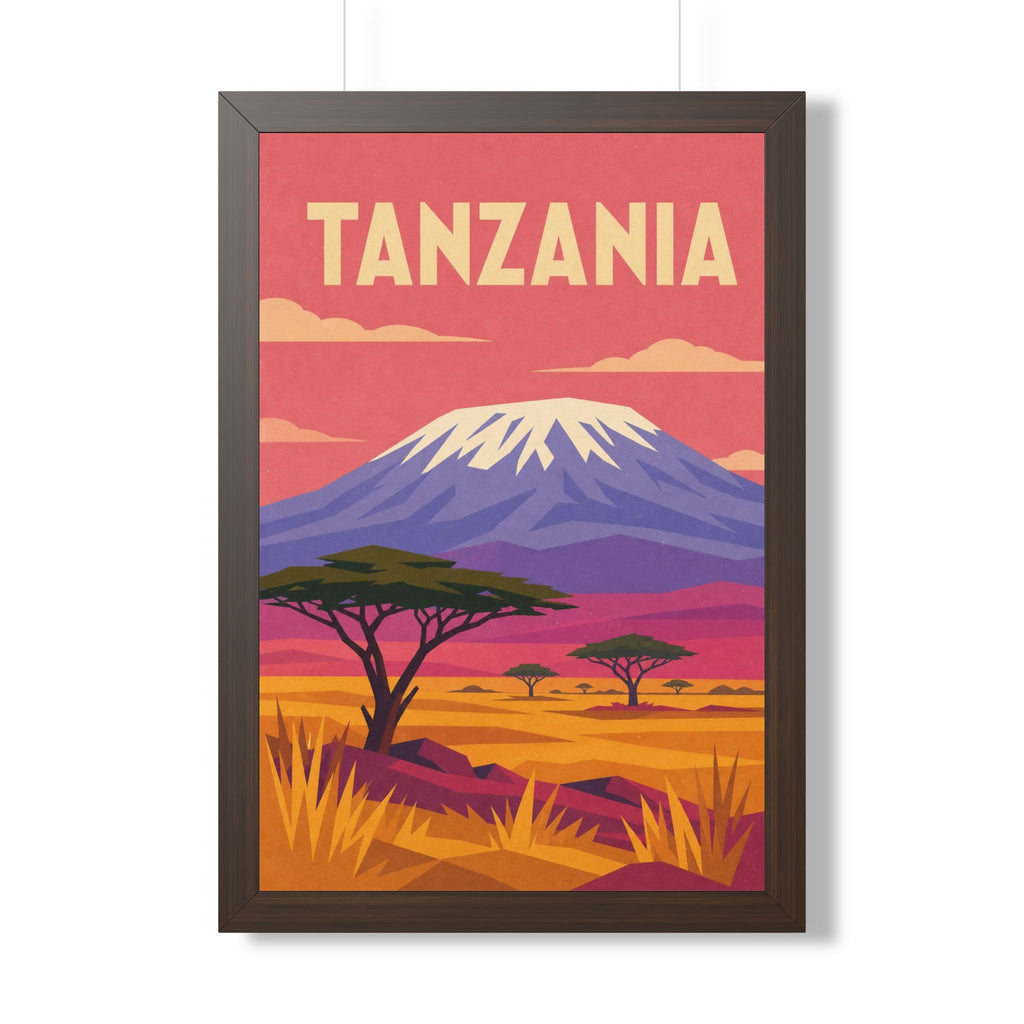 Tanzania Kilimanjaro Tanzania Framed Poster | Vintage Travel Wall Art | Black Walnut White Frame | 16x24 20x30