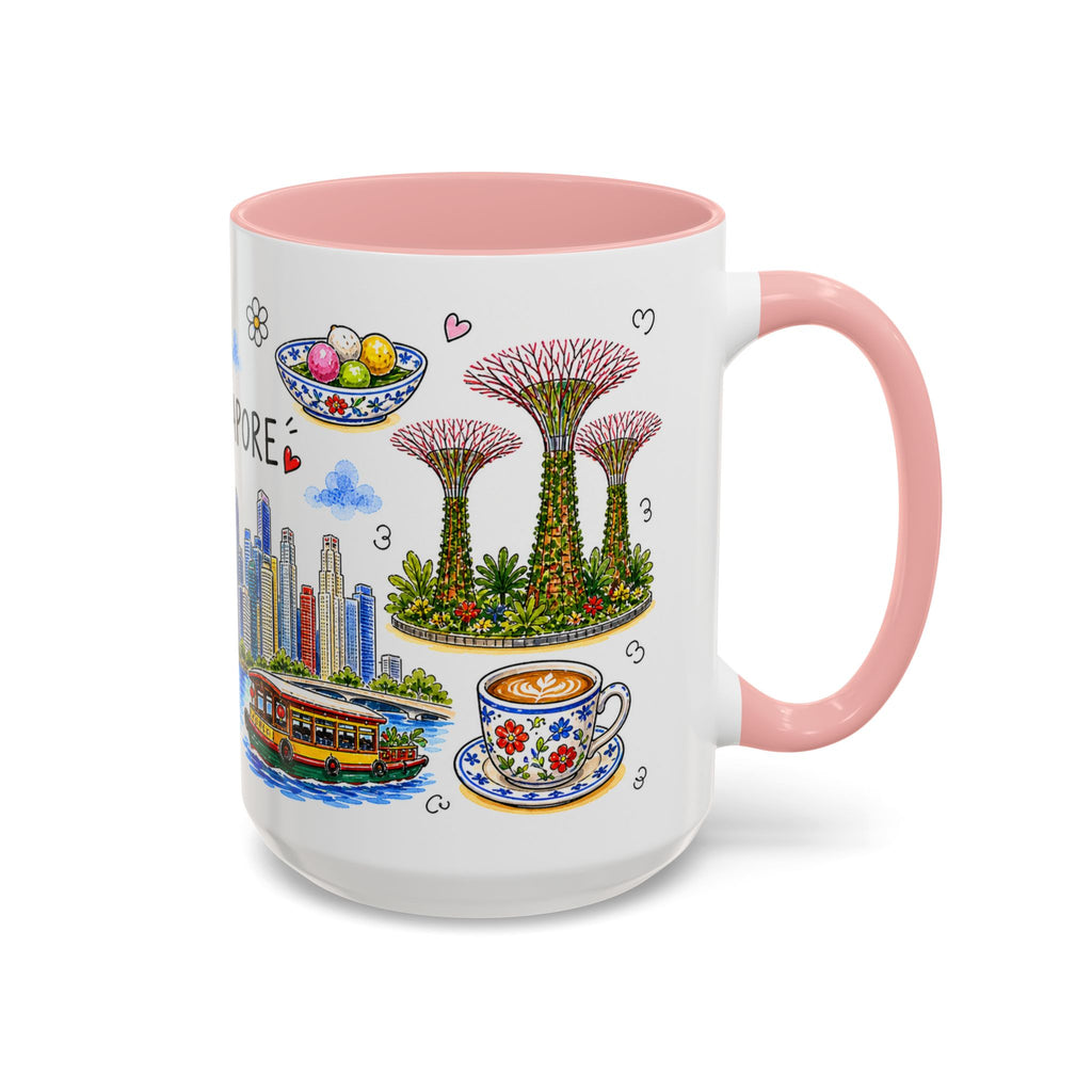 Singapore Illustrated Travel Mug | City Souvenir Accent Coffee Mug | 11oz 15oz Ceramic Cup