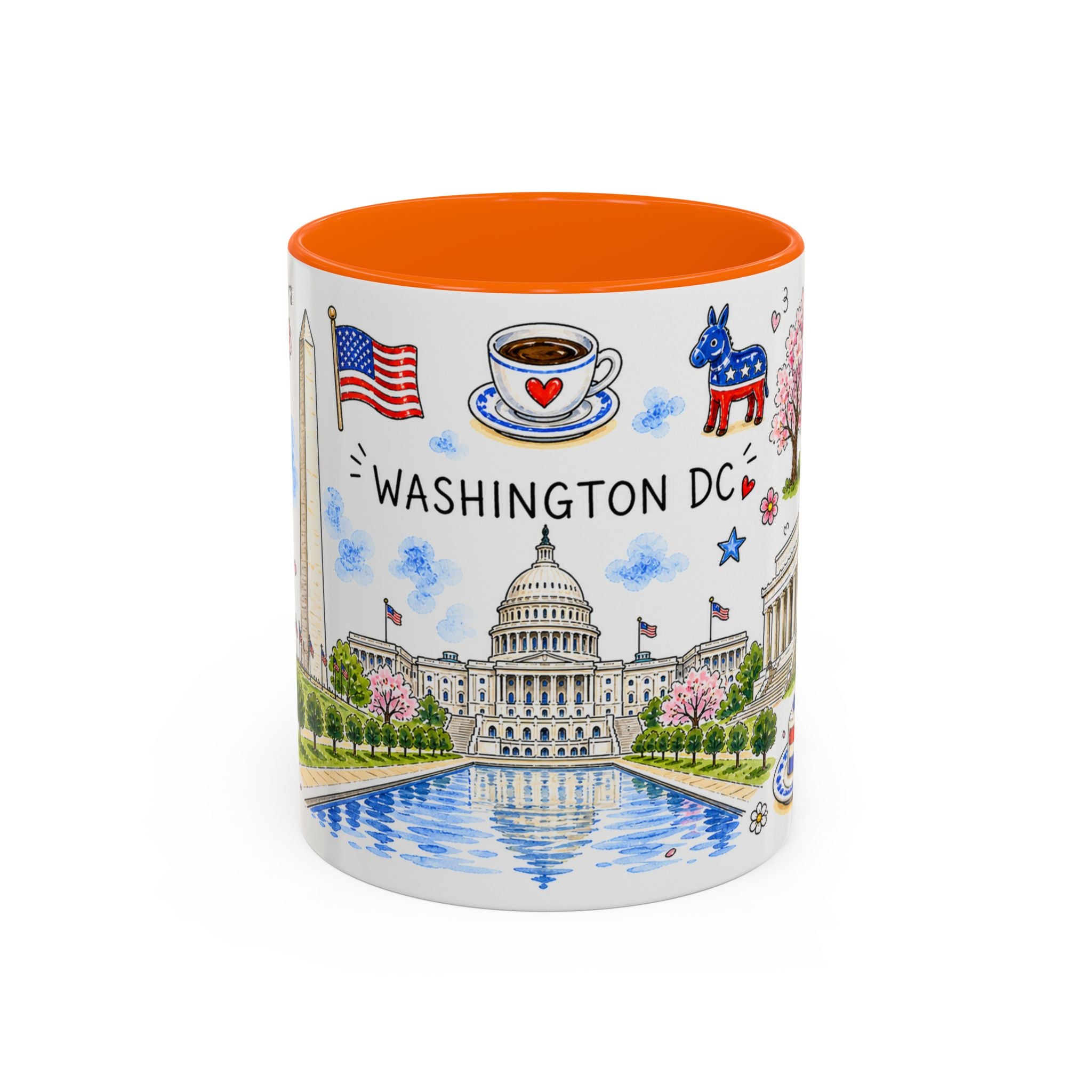 Washington DC Illustrated Travel Mug | City Souvenir Accent Coffee Mug | 11oz 15oz Ceramic Cup