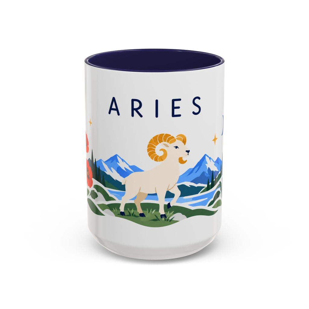 Aries Zodiac Coffee Mug | Ram and Floral Design | Astrology Birthday Gift | 11 oz 15 oz Ceramic Accent Mug
