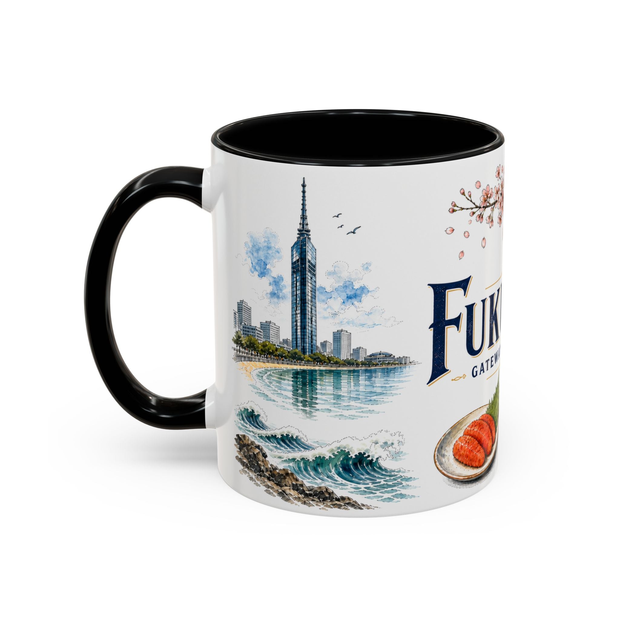 Fukuoka Coffee Mug | Japan Travel Souvenir | Vintage Illustrated City Gift | 11 oz 15 oz Accent Mug