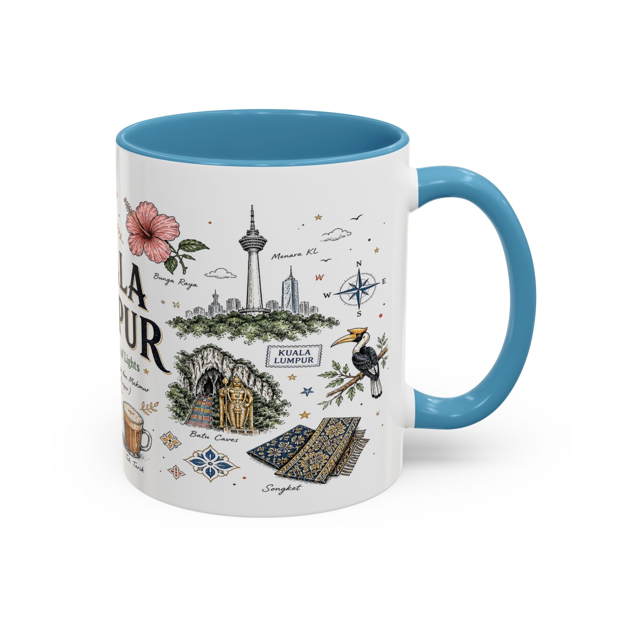 Kuala Lumpur Coffee Mug | Malaysia Souvenir Travel Gift | Accent Color Ceramic 11oz 15oz