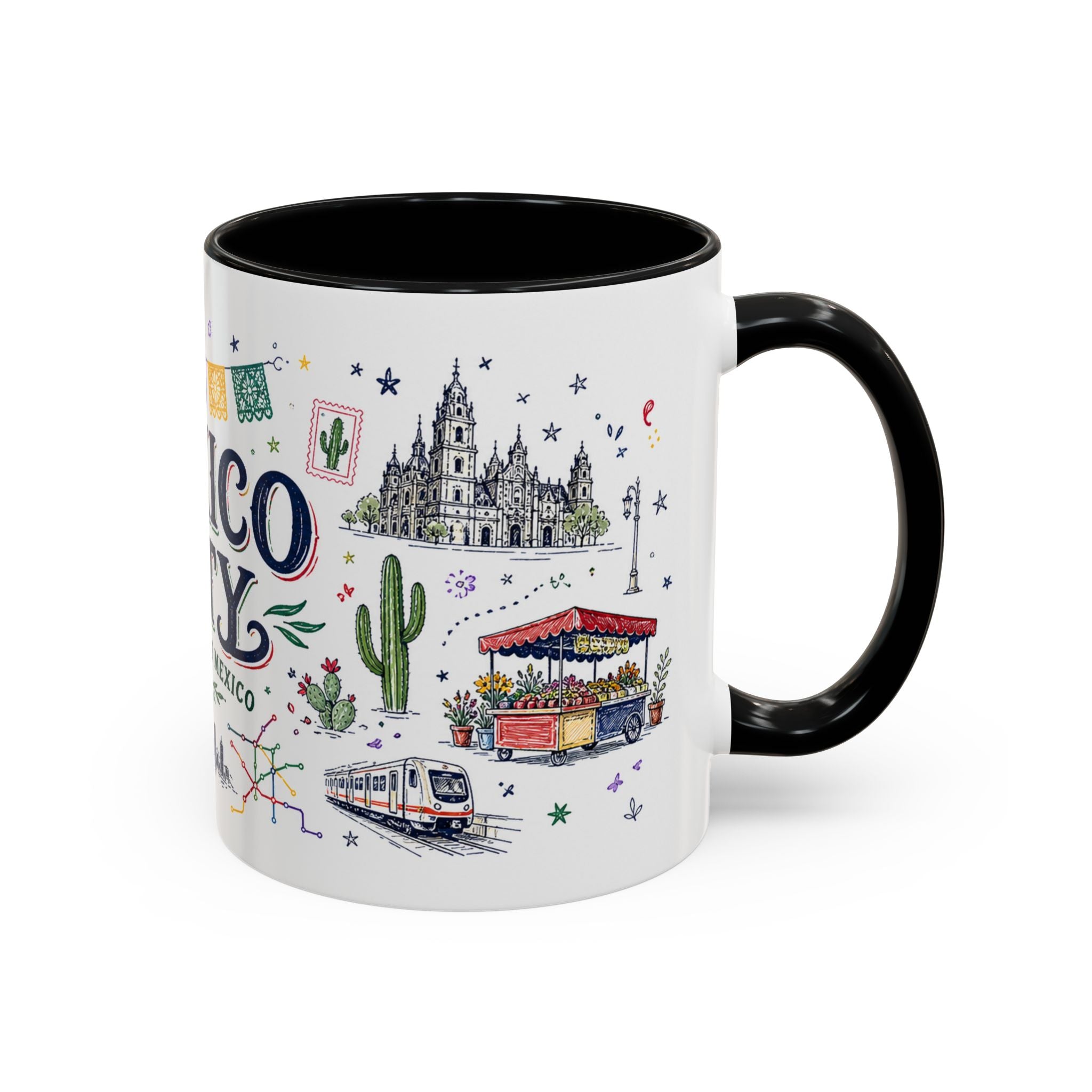 Mexico City Coffee Mug | Mexico Souvenir Travel Gift | Accent Color Ceramic 11oz 15oz