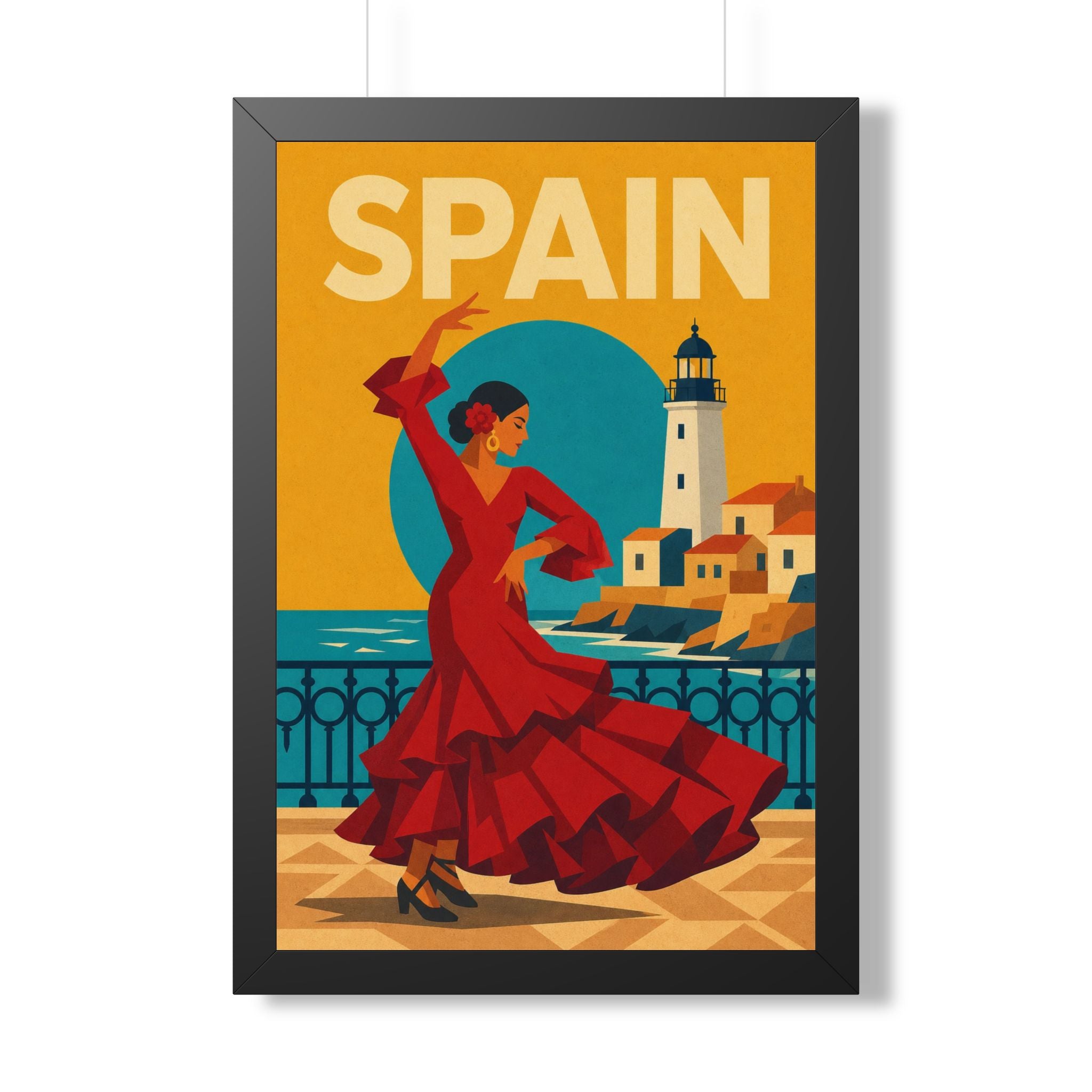 Spain Flamenco Spain Framed Poster | Vintage Travel Wall Art | Black Walnut White Frame | 16x24 20x30