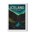 Stuðlagil Canyon Iceland Framed Poster | Vintage Travel Wall Art | Black Walnut White Frame | 16x24 20x30