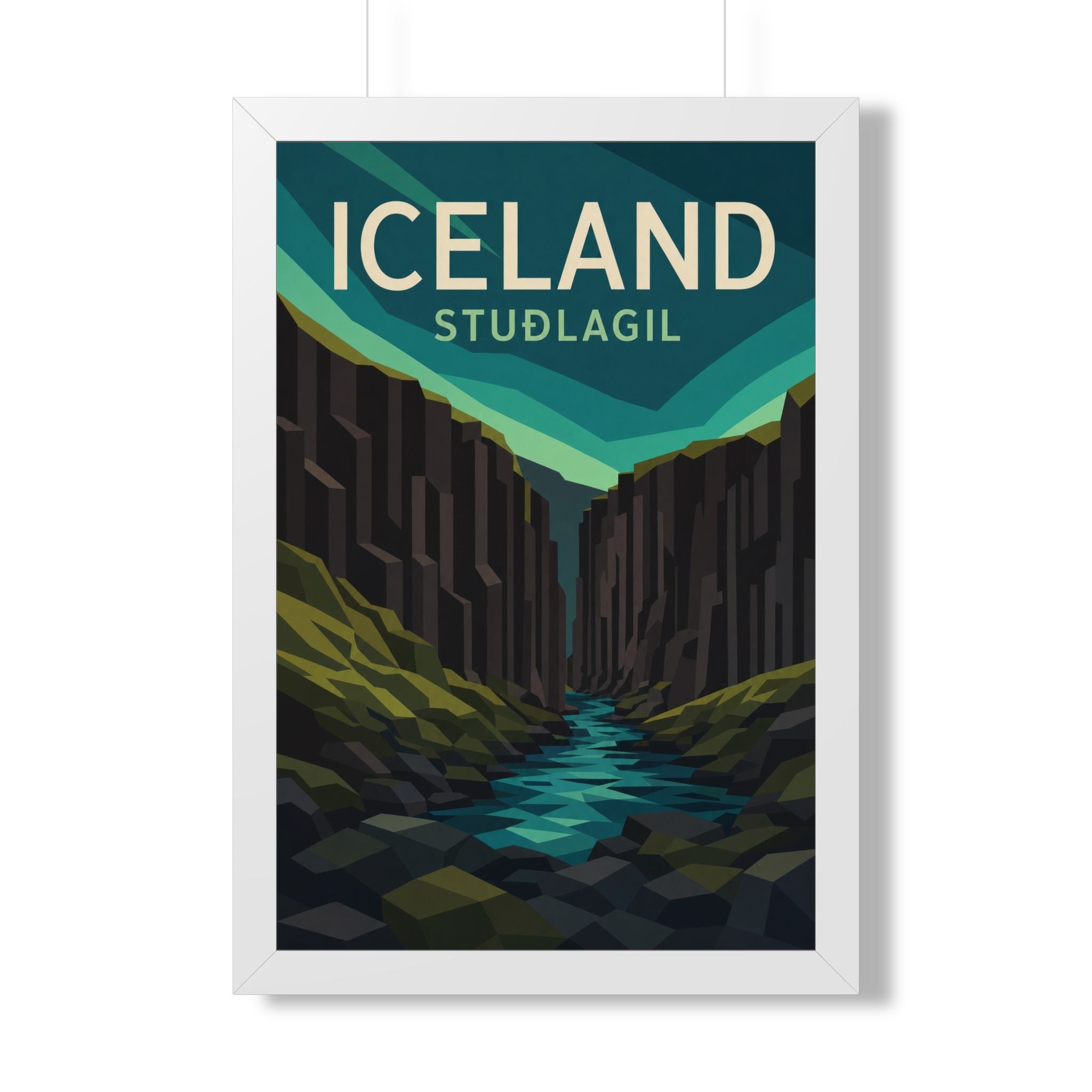 Stuðlagil Canyon Iceland Framed Poster | Vintage Travel Wall Art | Black Walnut White Frame | 16x24 20x30